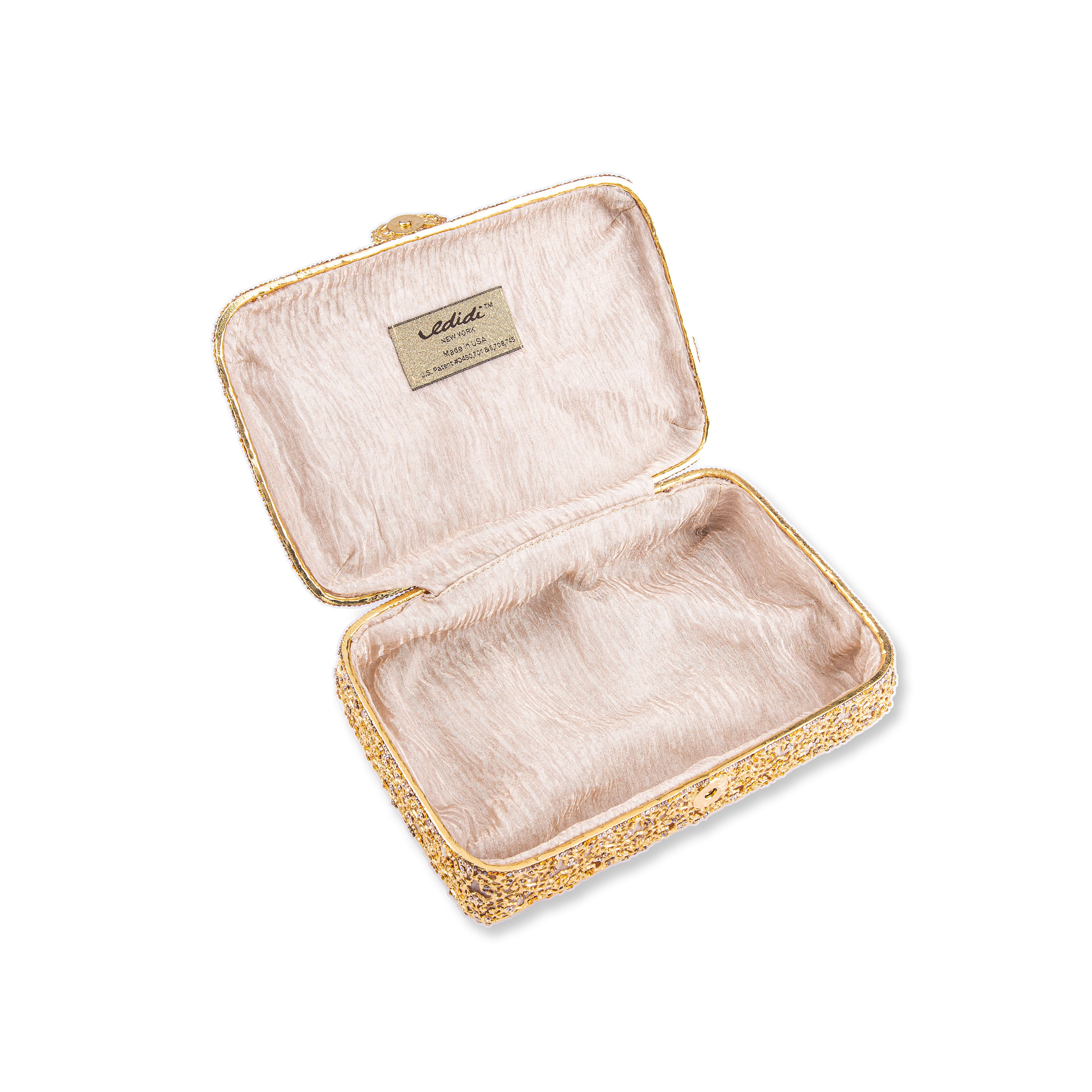 Ledidi Tm. Gold Jewellery Box Studded with Swarovski. Medium Size