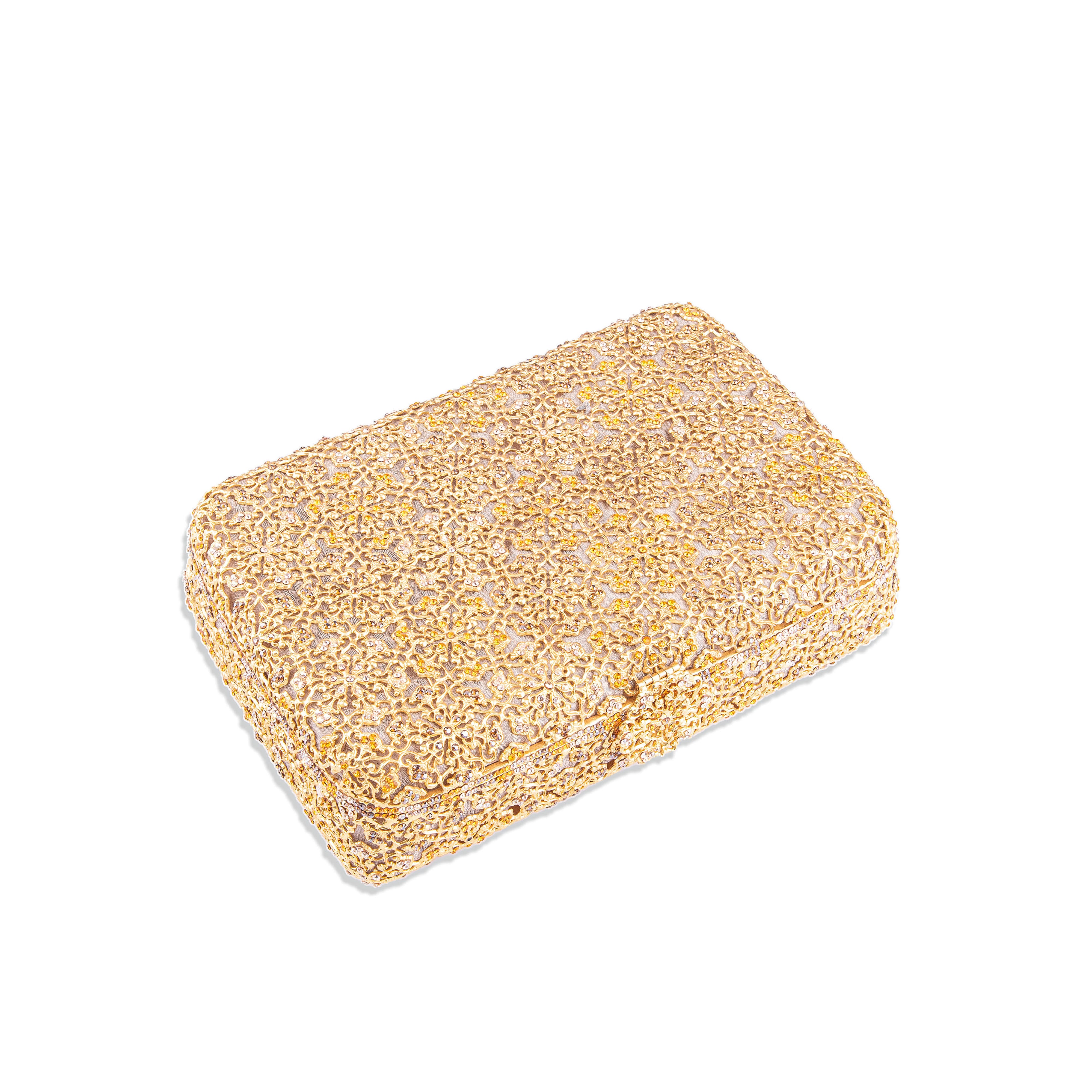 Ledidi Tm. Gold Jewellery Box Studded with Swarovski. Medium Size