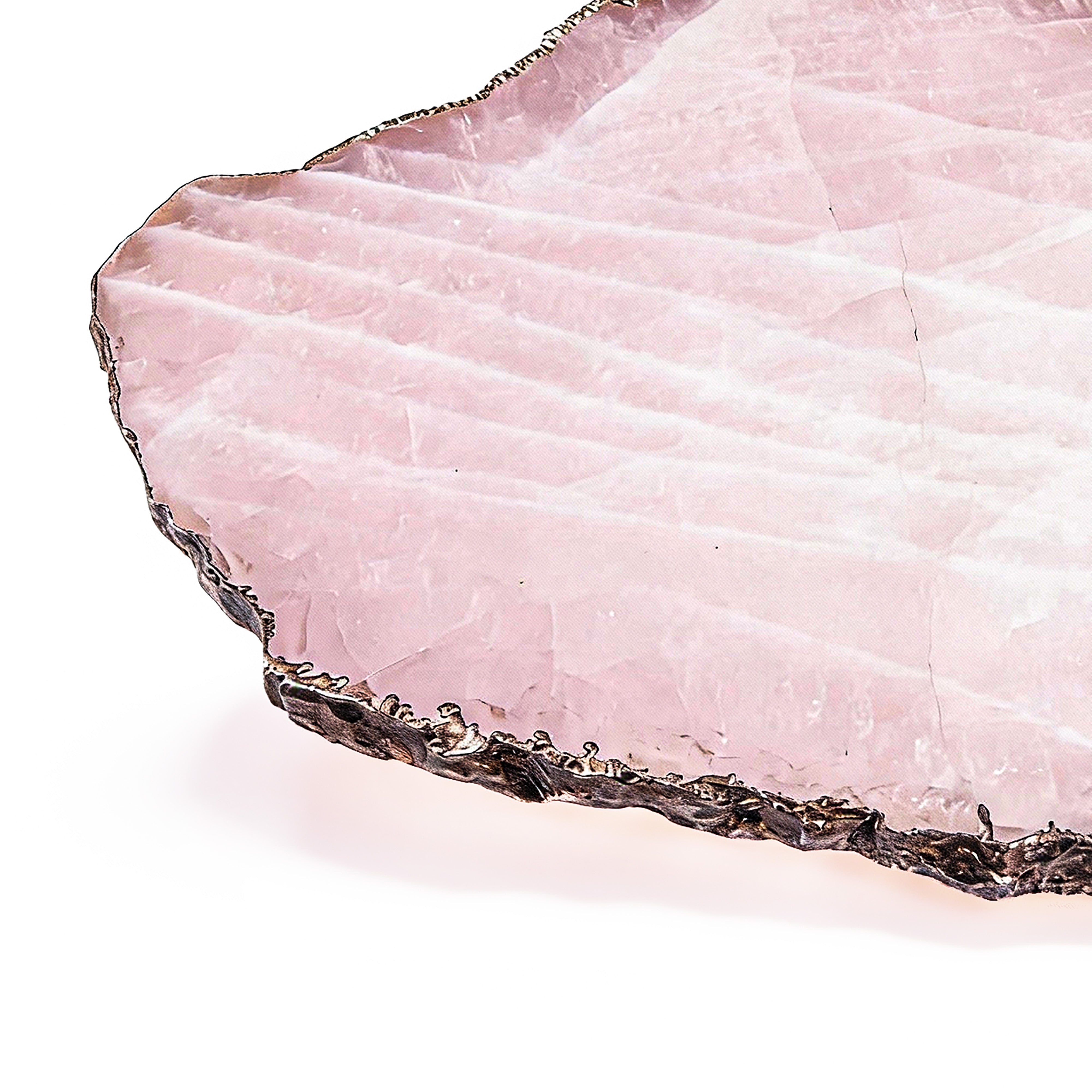 Anna By RabLabs. Kiva Platter in Rose Quartz with a Silver Trim. Medium Size