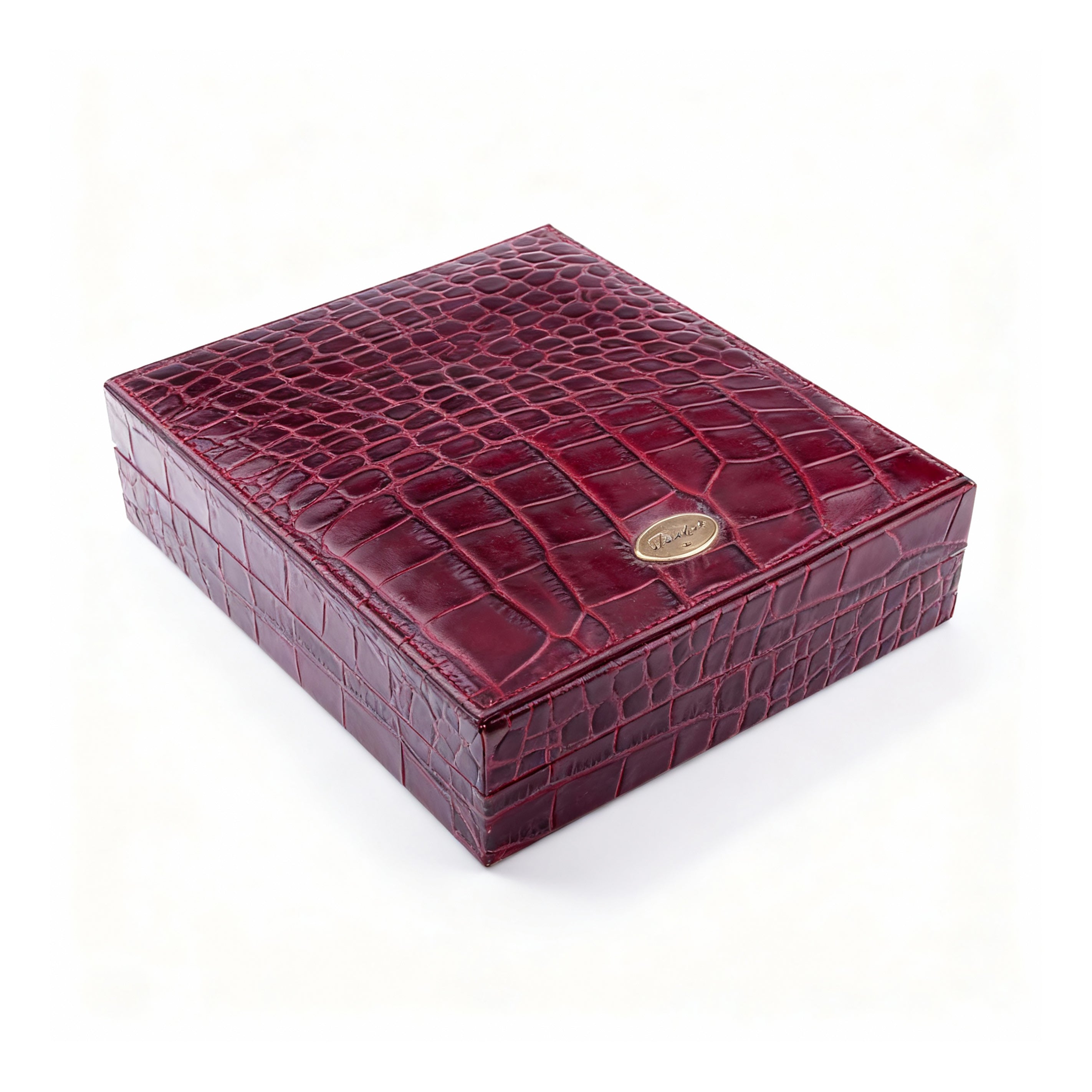 Renzo Romagnoli. Bridge Set Playing Cards Box in Burgundy Bordeaux Croco Leather