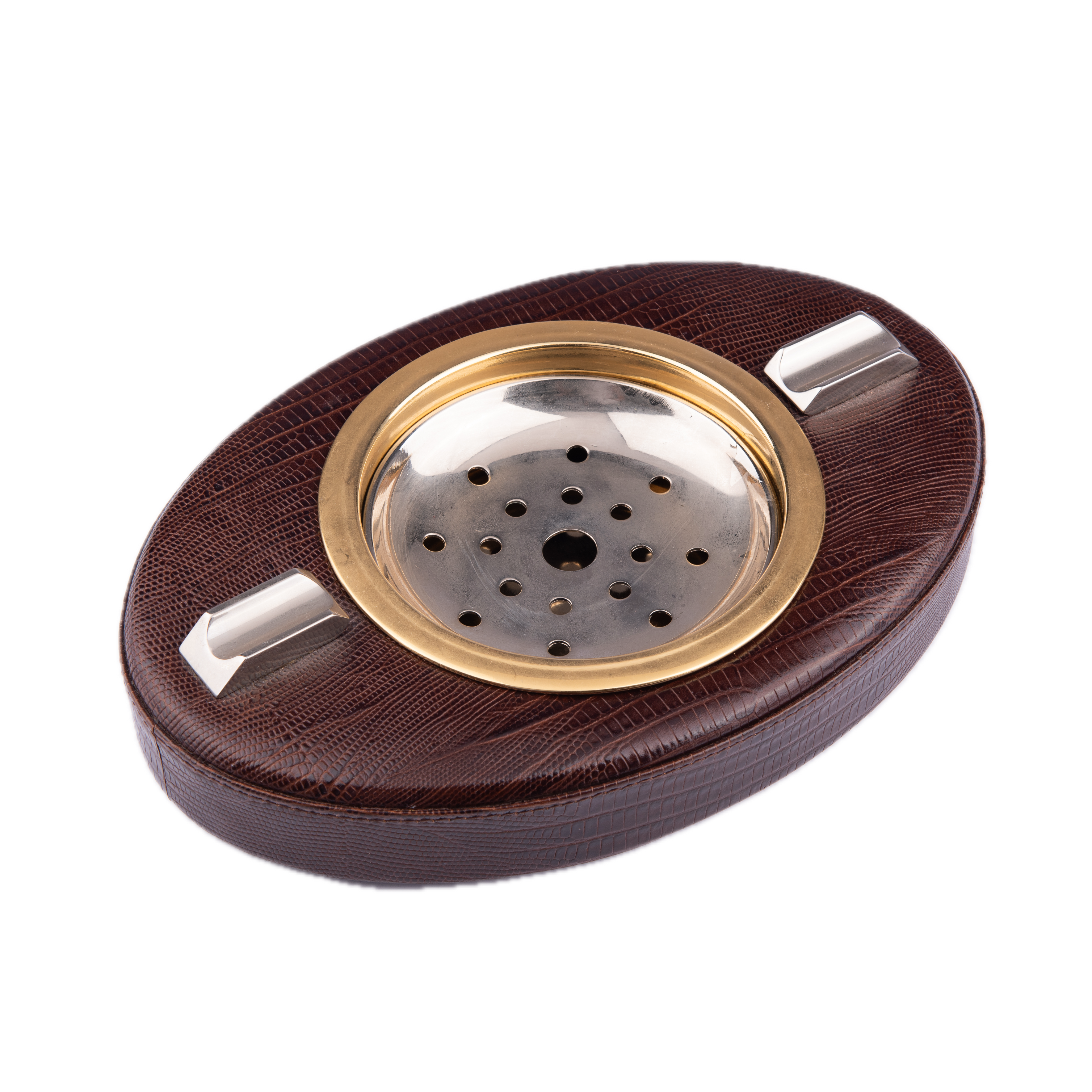 منفضة سجائر بيضاوية بنية اللون من الجلد من رينزو رومانولي.