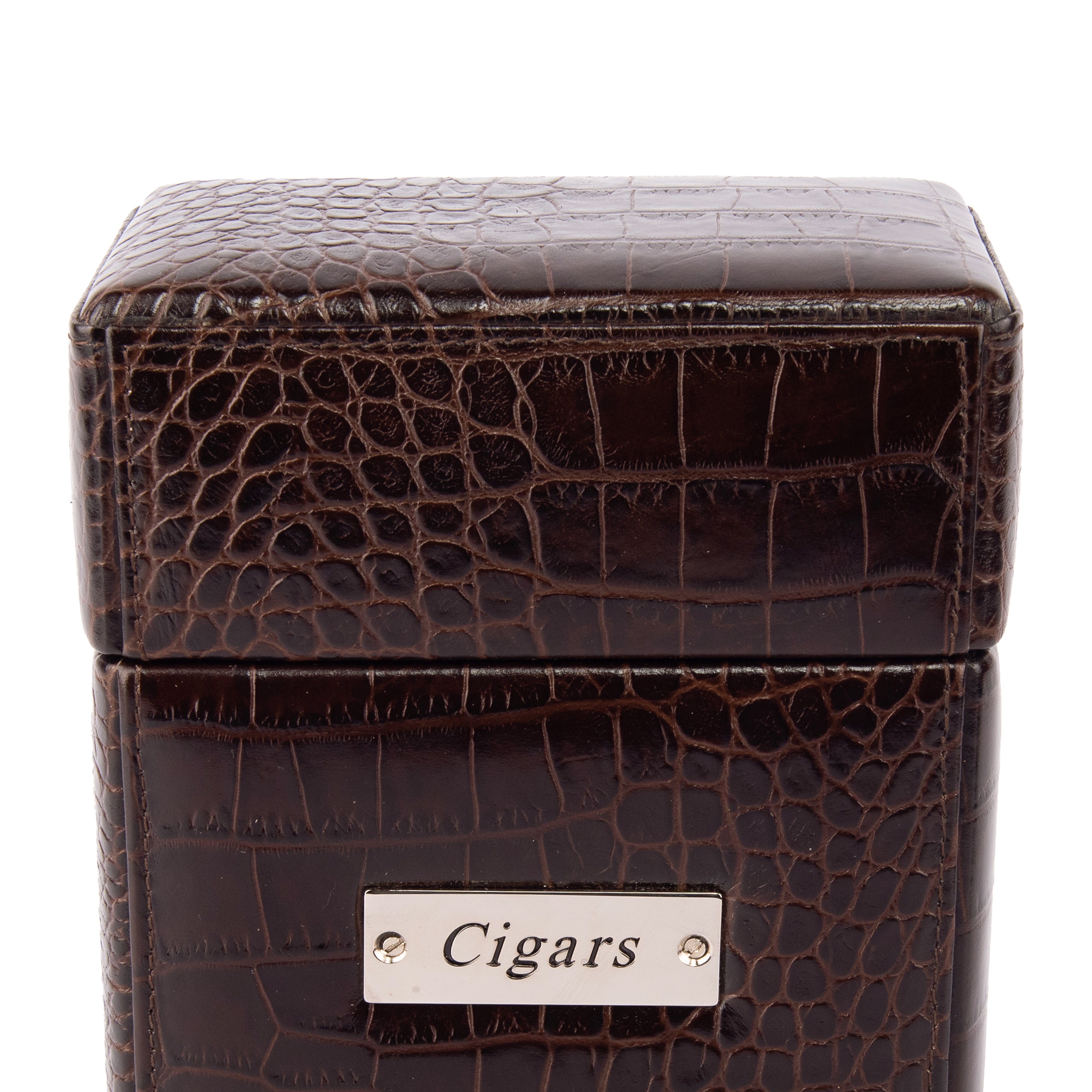 Renzo Romagnoli. Vertical Dark Brown Leather Cigar Box. Medium Size