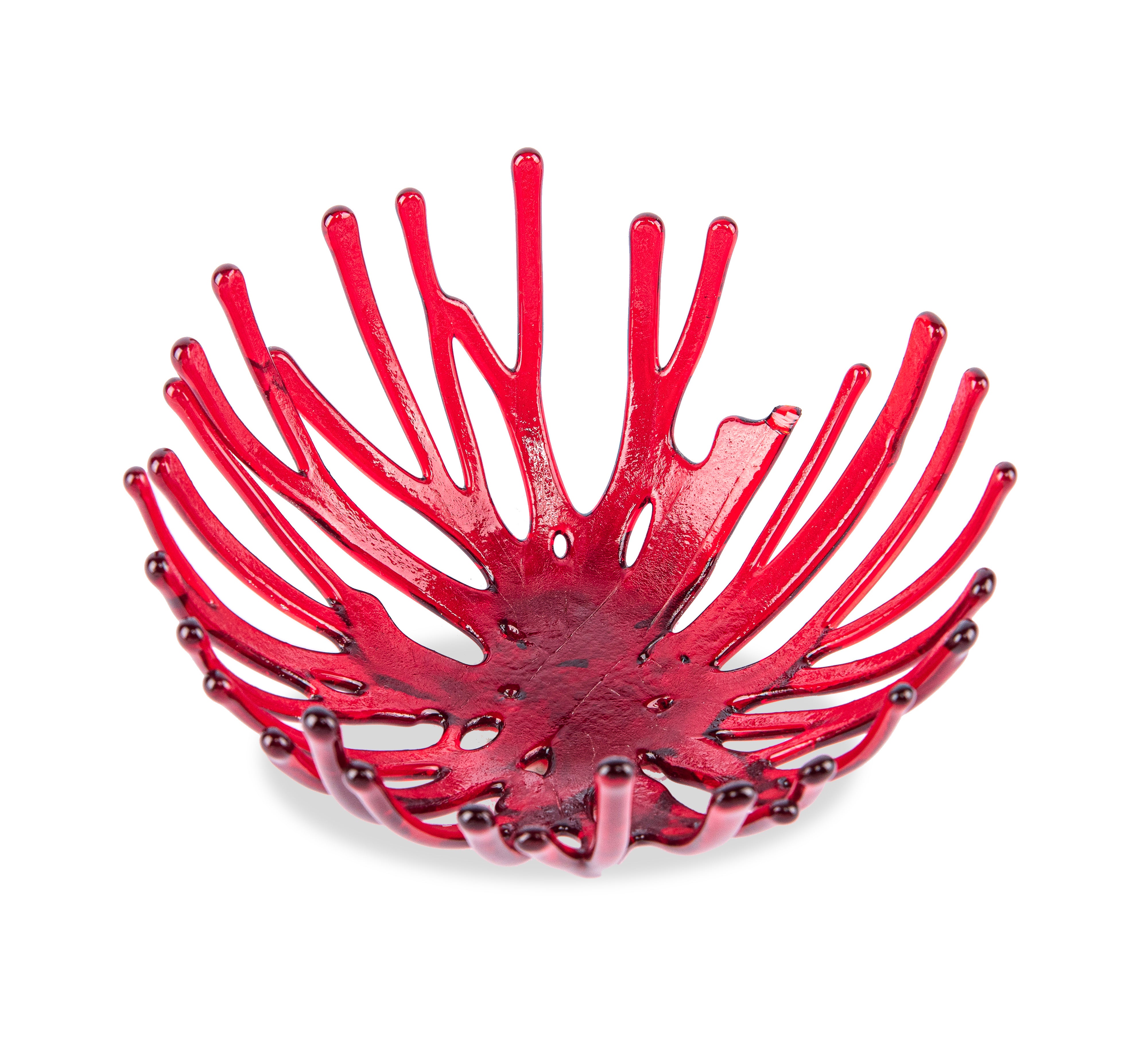 Heather Palmer Glass. Red Glass Decorative Plate in Nest Shape. Small Size