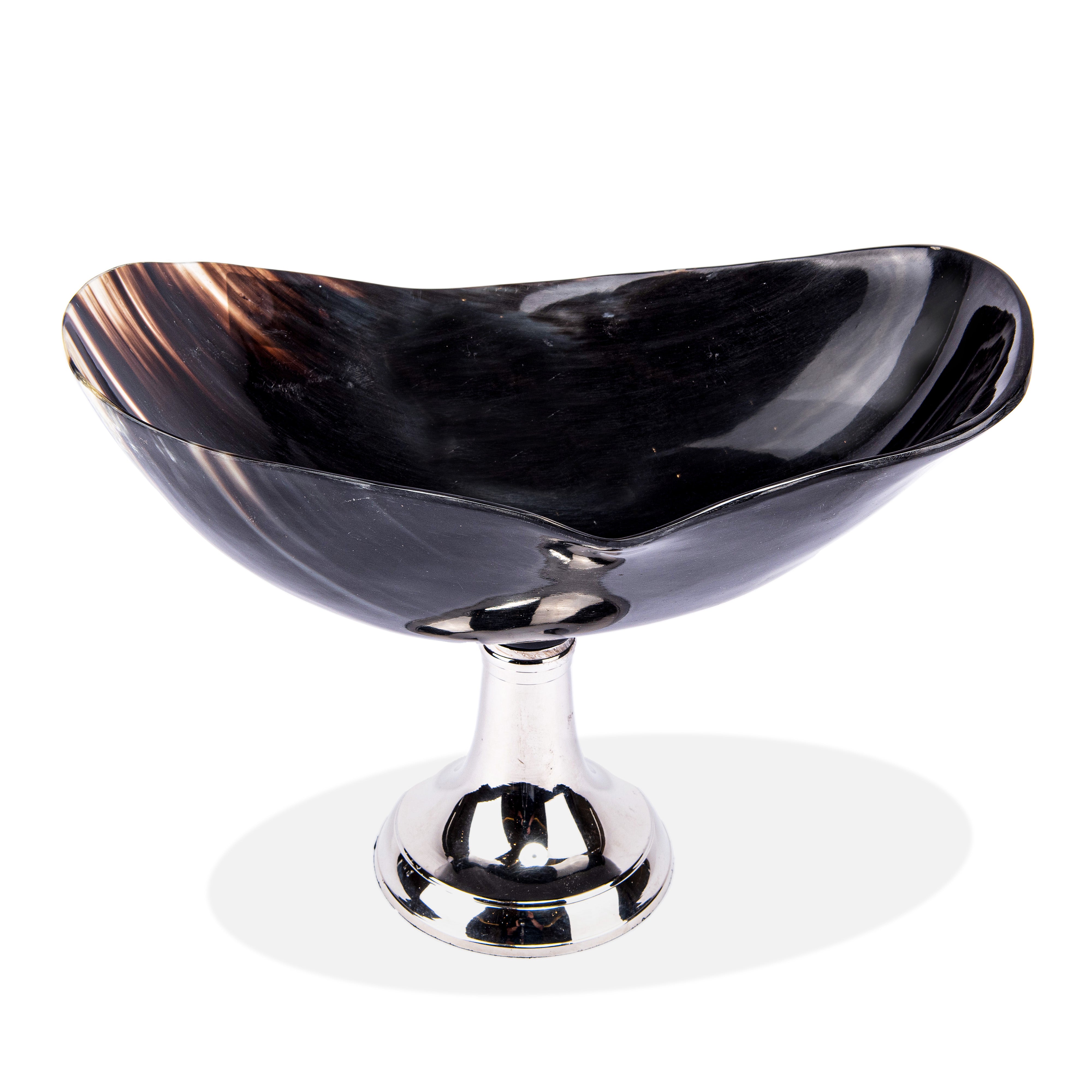 Frances Stoia Home. Variegated Horn Decorative Plate with Silver Pedestal