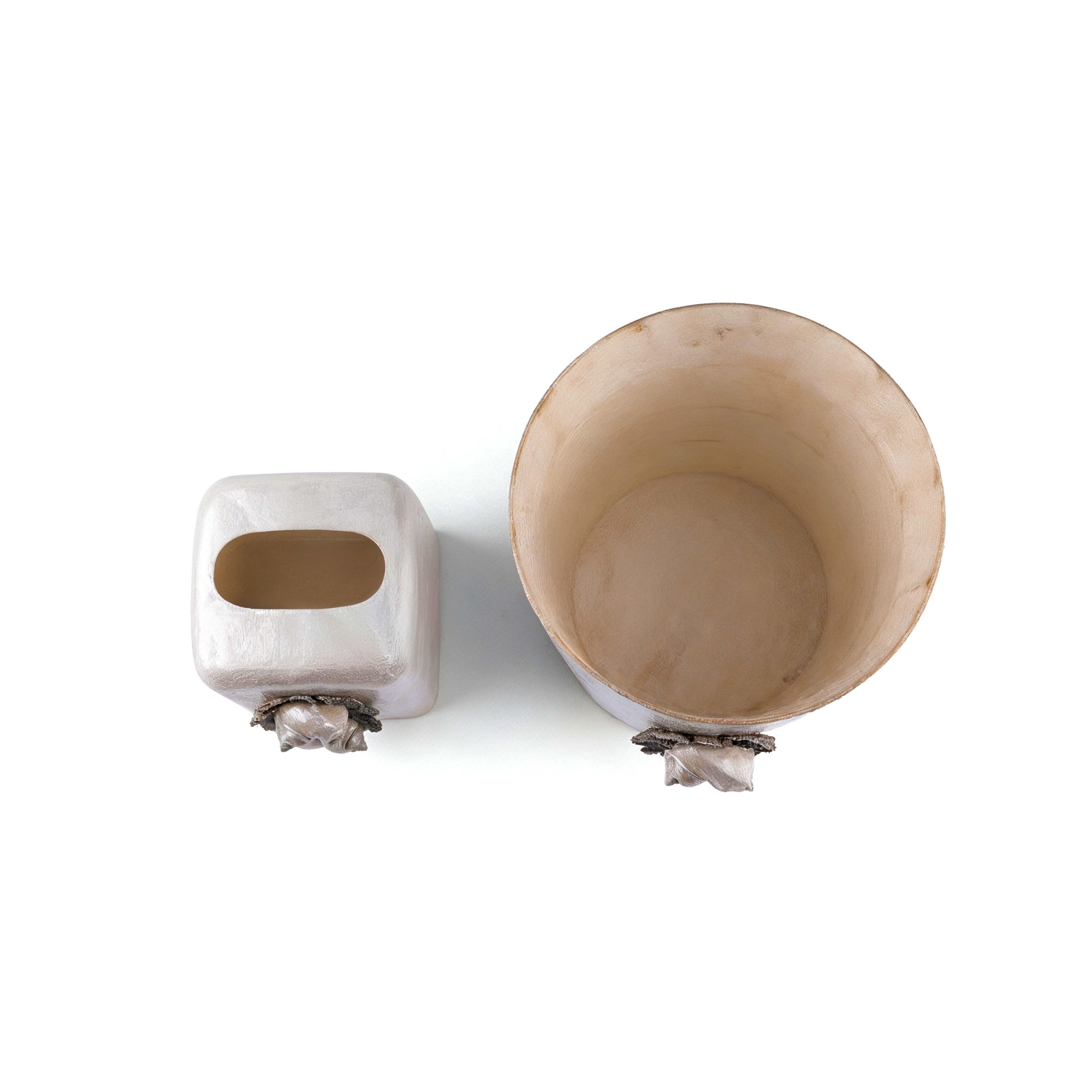 Marjorie Bloom Collection. A Set of Tissue Box & Wastebasket in Made out of Organic Seashell Design