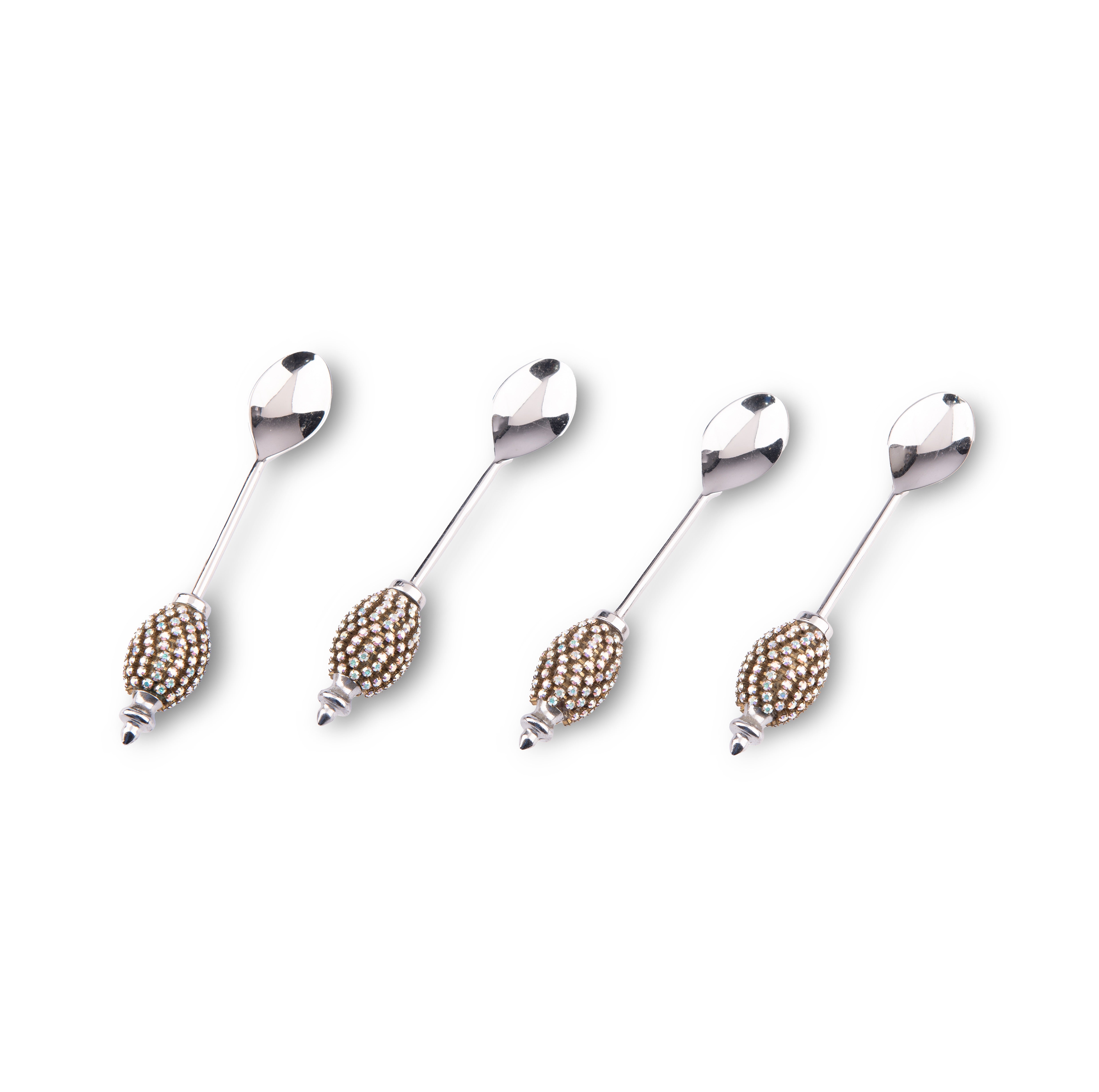 Alan Lee Collection. Set of 4 Tea Spoons with Gold Austrian Crystal Handle.