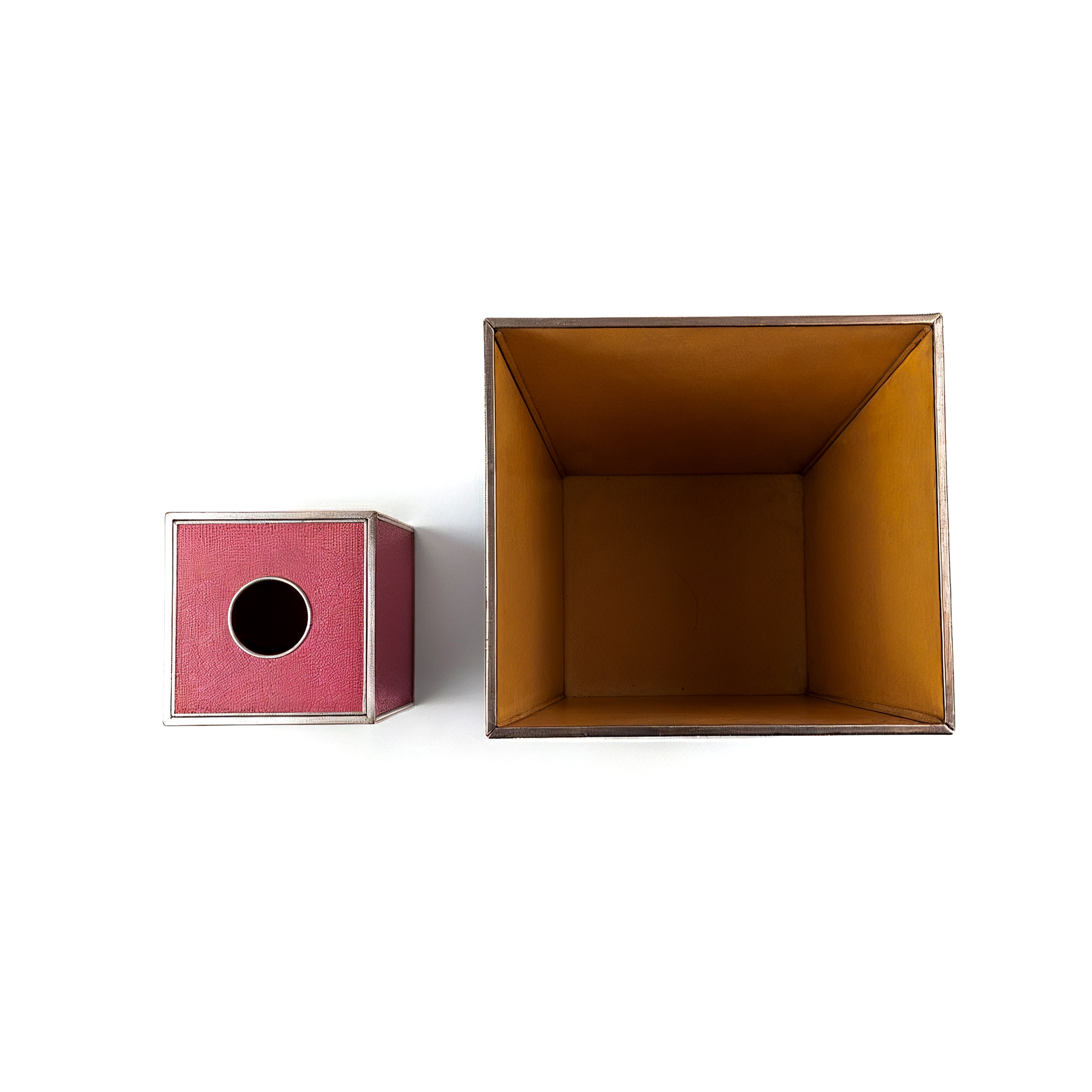 JM Piers. A set of Wastebasket & Tissue Box Designed with Pink Lizard Skin