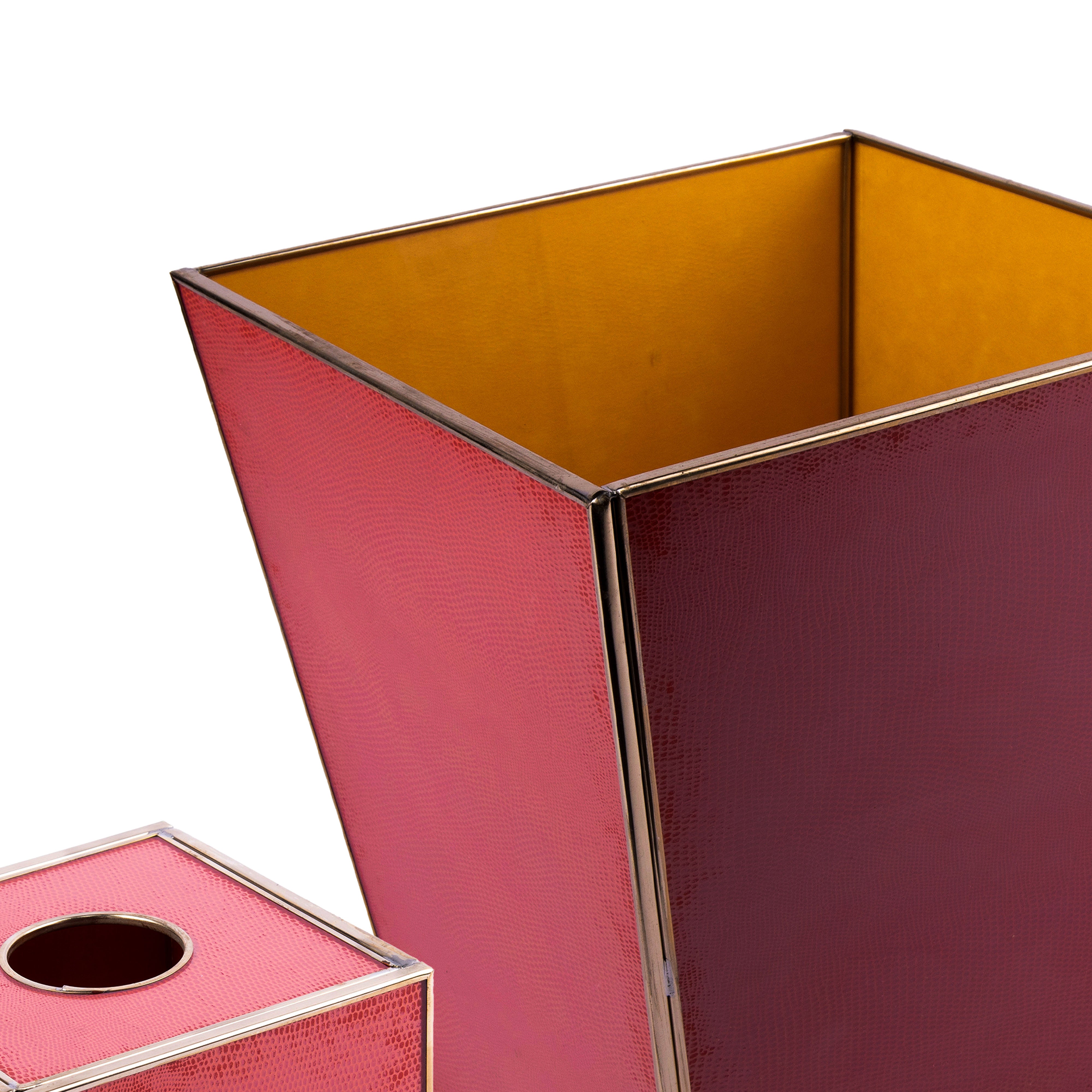 JM Piers. A set of Wastebasket & Tissue Box Designed with Pink Lizard Skin