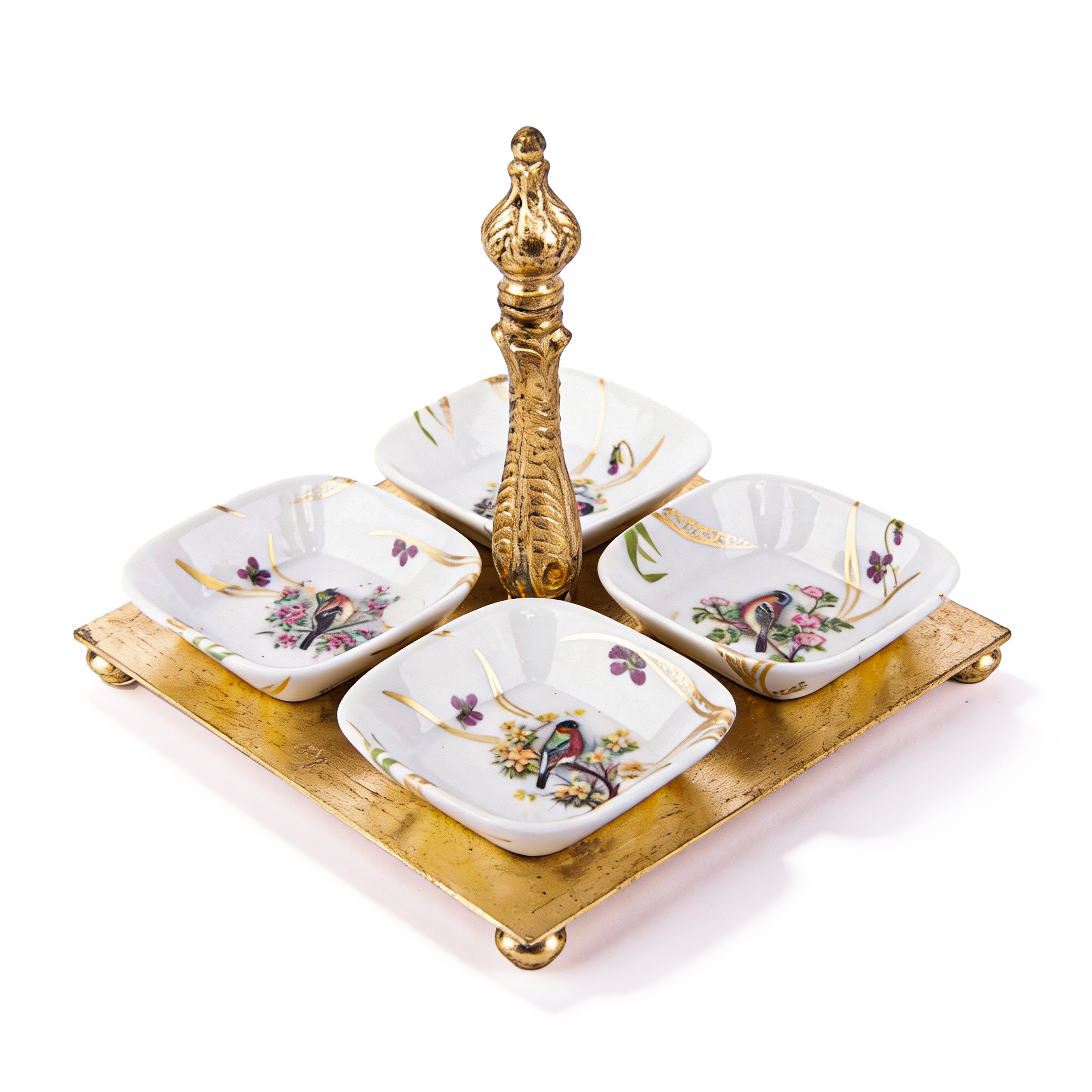 Mangani 1958.  Porcelain Dry Fruit Tray & 4 Bowls for Afternoon Tea