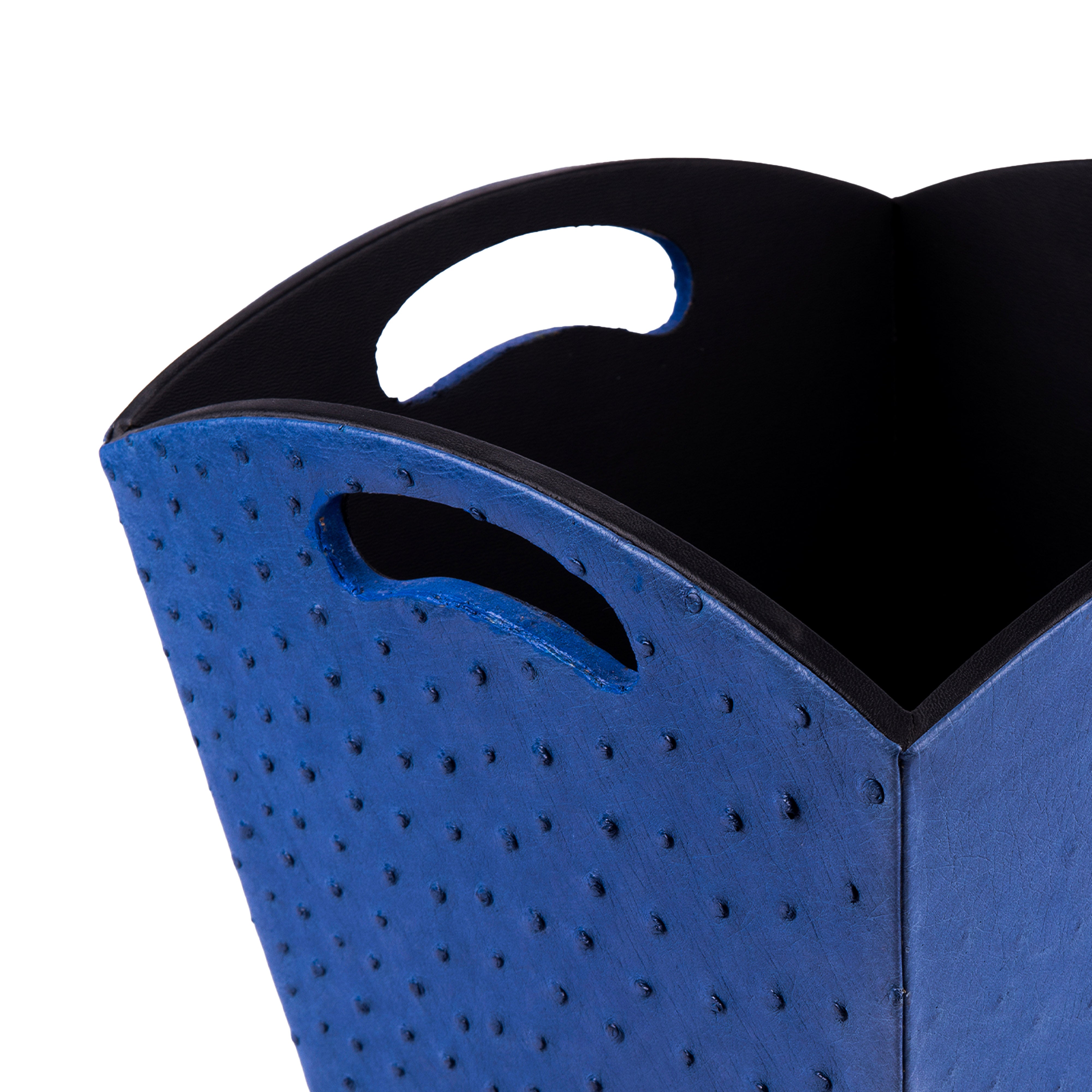 Kurgan Kenani Leather. A Set of Blue Dotted Leather Tissue Box & Wastebasket
