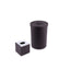 Pinetti. A Set of Dark Brown Woven Leather Tissue Box & Round Wastebasket with Lid