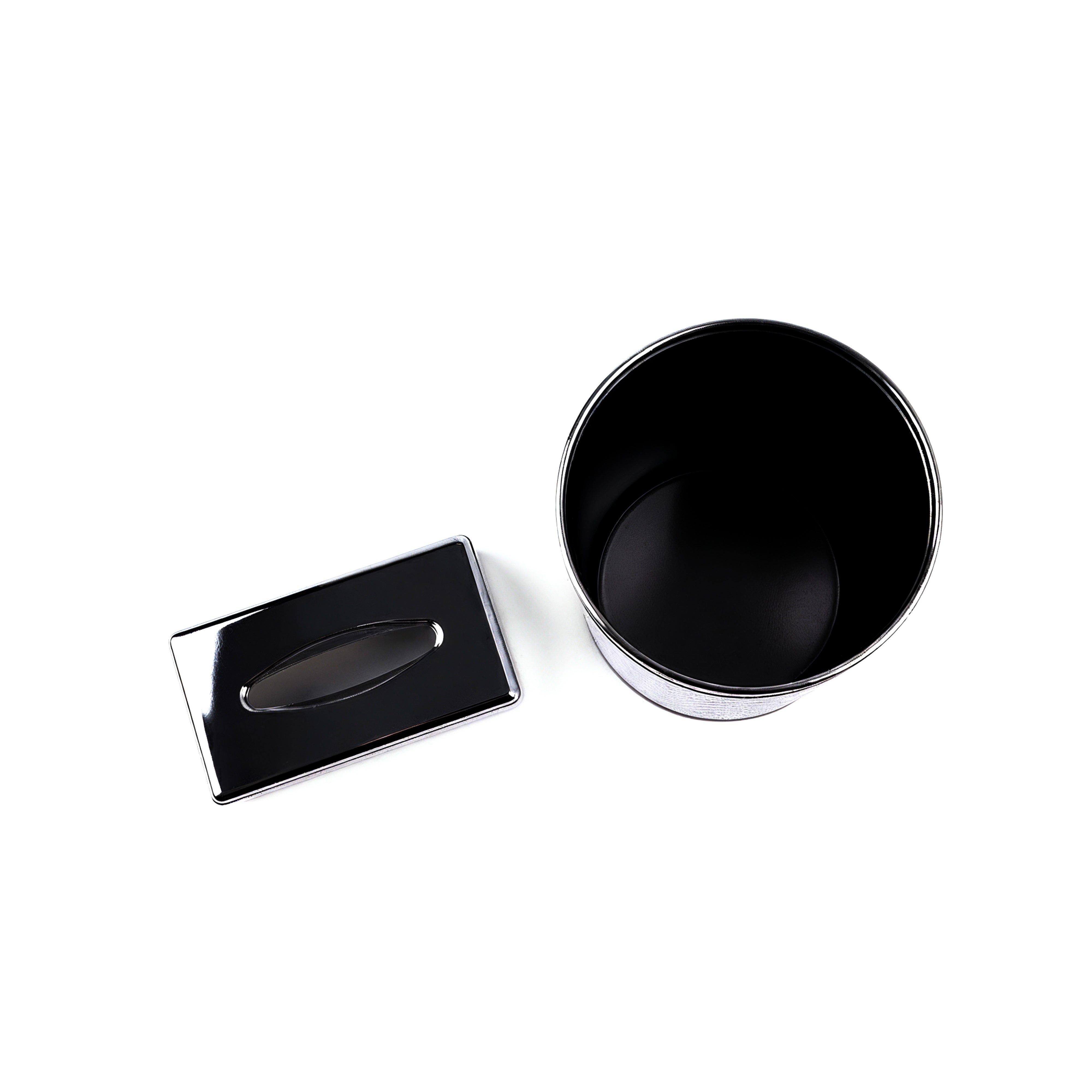 Pinetti. A Set of Grey Leather Waste Basket & Rectangular Tissue Box