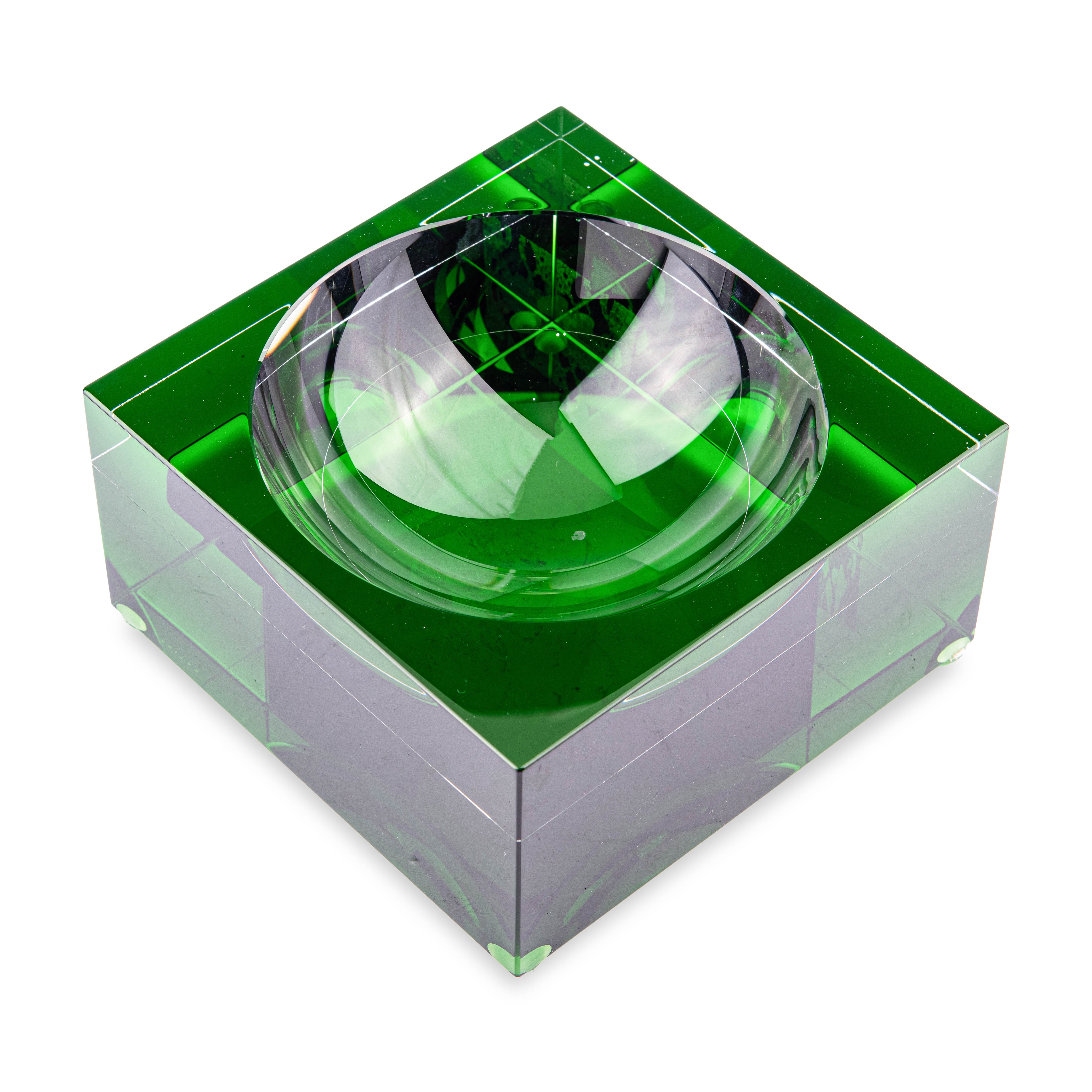 Veritas Home. Green Glass Square Bowl. Medium Size