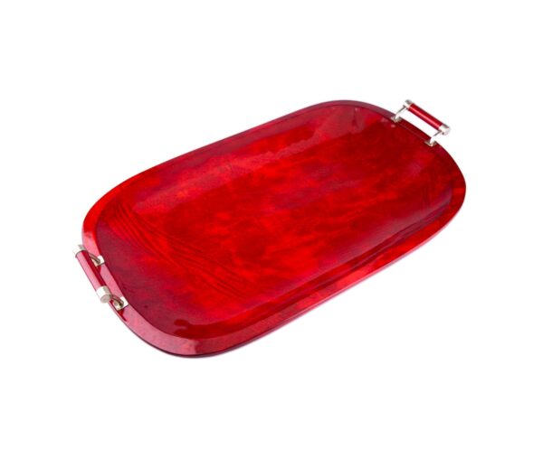 Saigon Interiors. Red Wooden Rectangular Serving Tray.