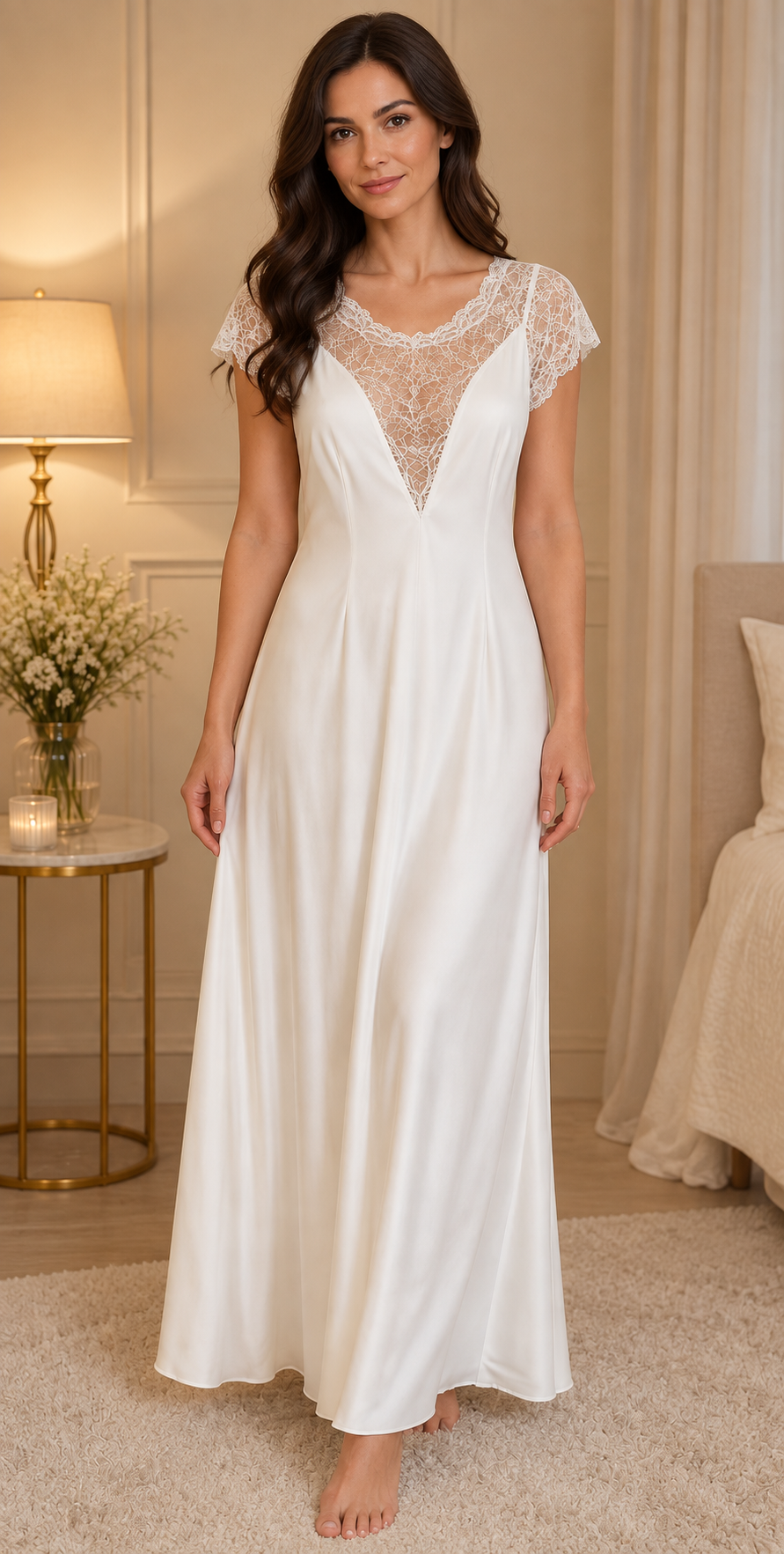 Ivory Lace-Panel Nightgown