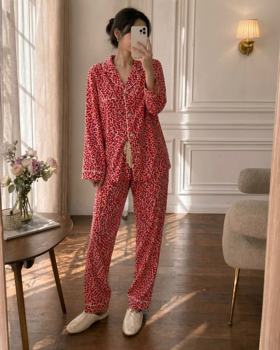 Red Floral-Print Pajama Set