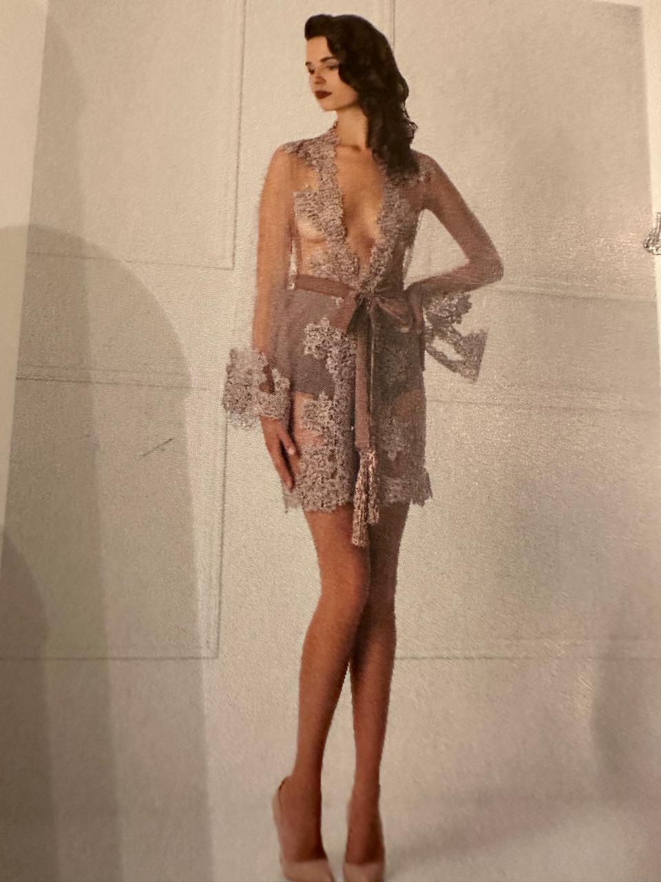 Taupe Sheer-Lace Short Robe