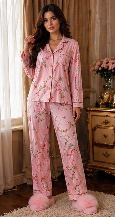 Pink Floral-Print Pajama Set