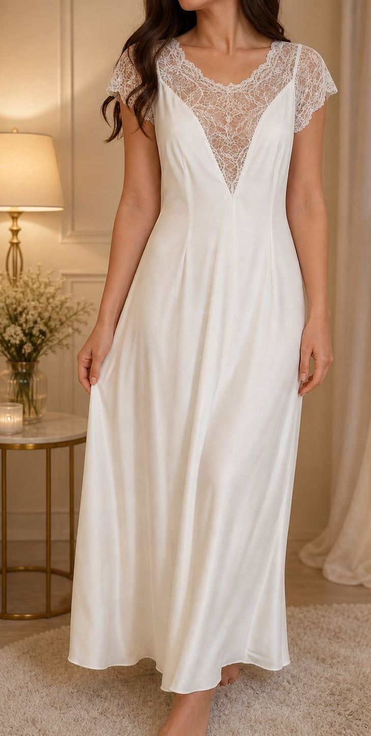 Ivory Lace-Panel Nightgown