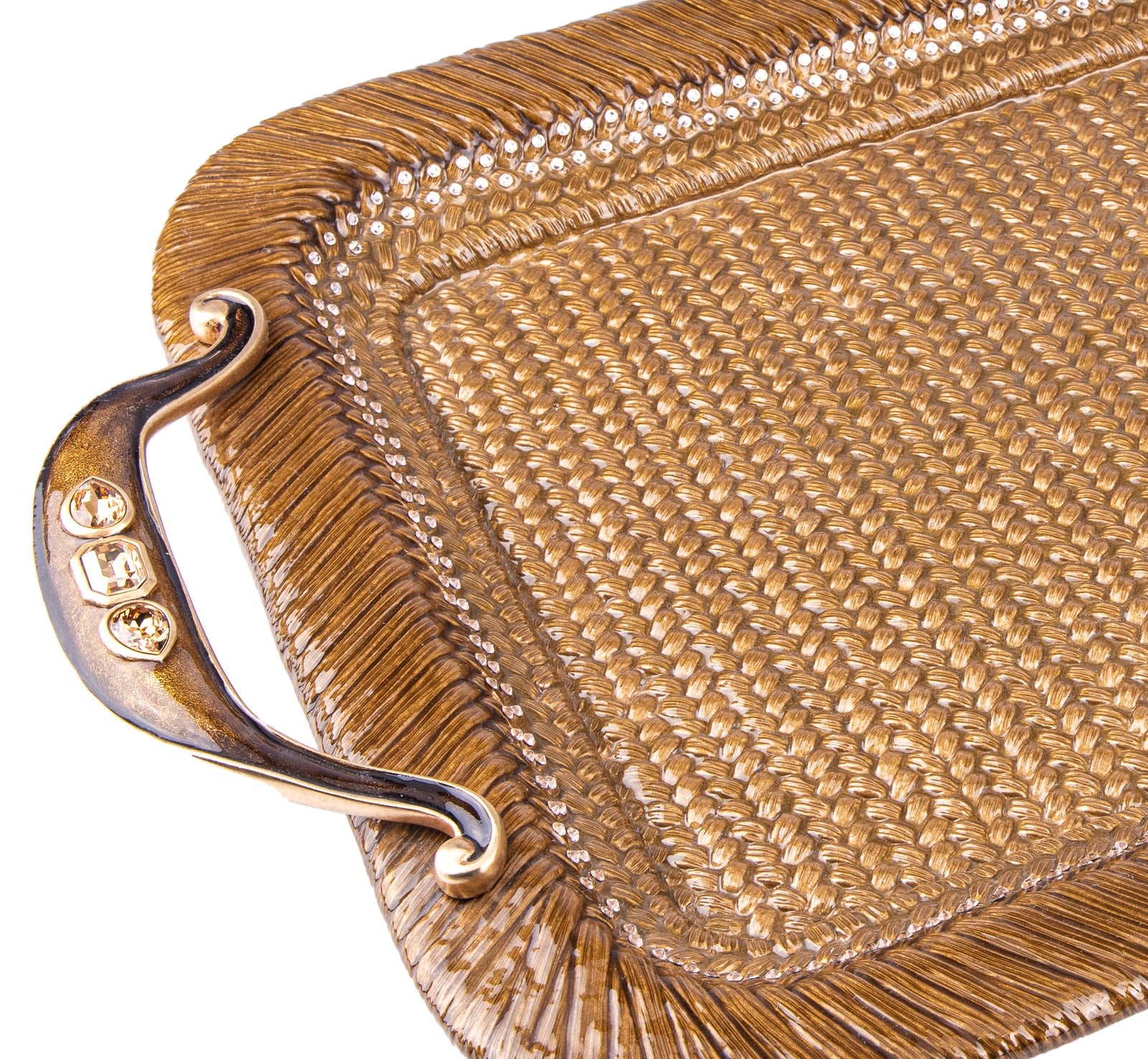 Jay Strongwater. Abbott Rattan Metal Tray Studded with Swarovski