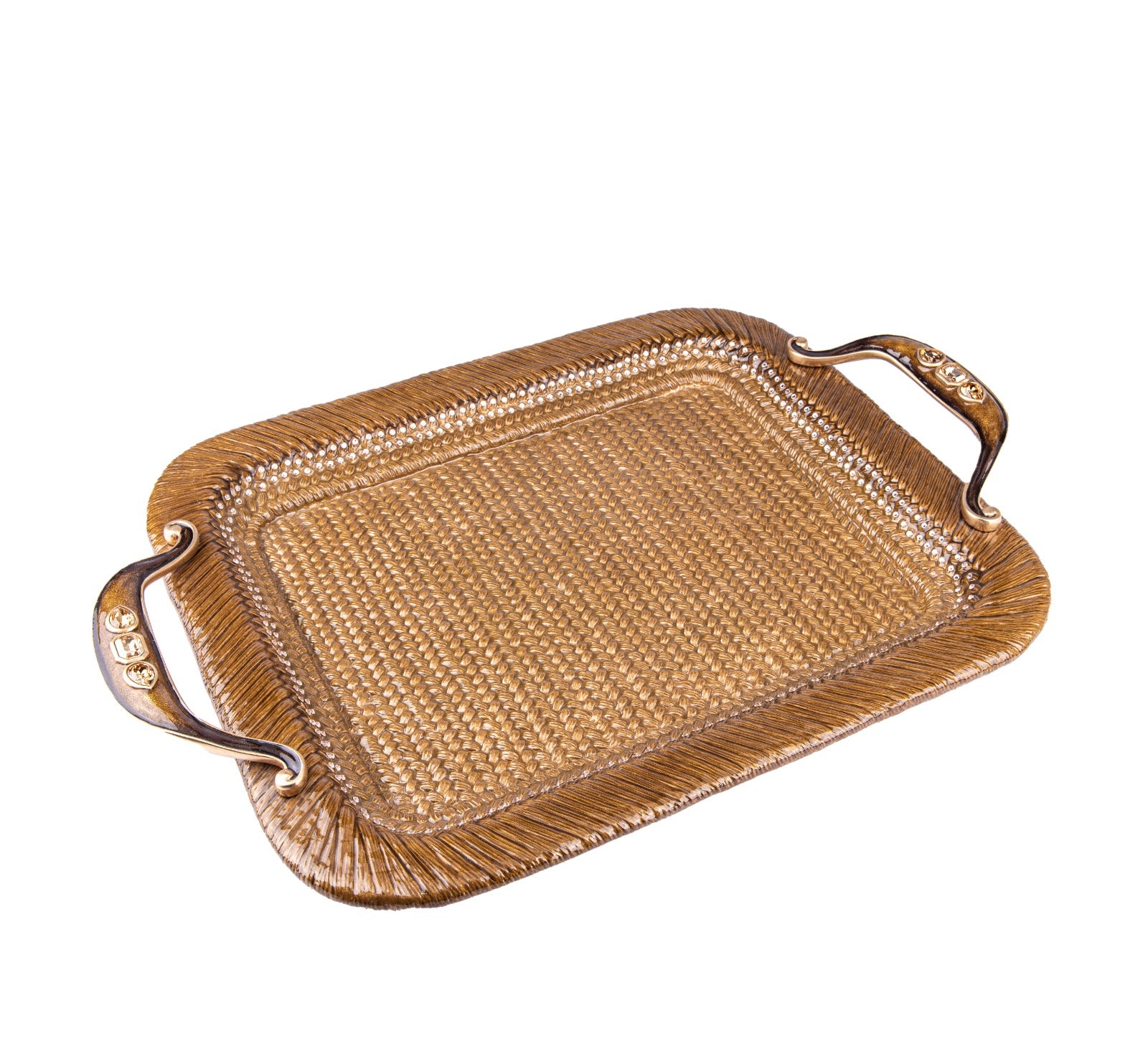 Jay Strongwater. Abbott Rattan Metal Tray Studded with Swarovski