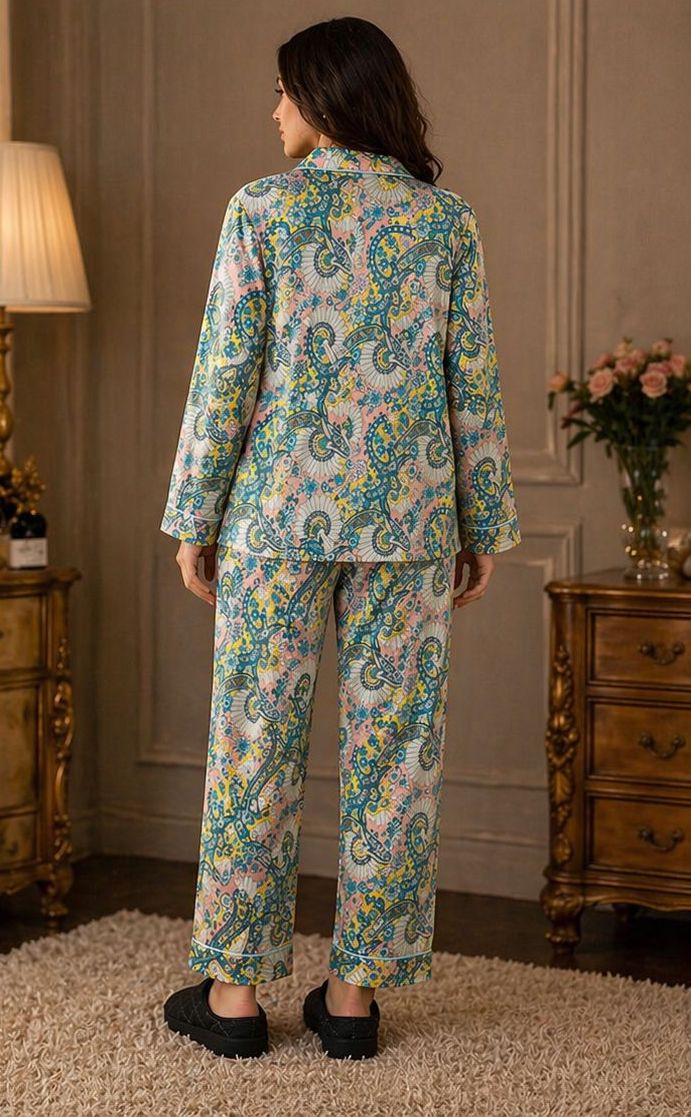 Ivory Paisley-Print Pajama Set