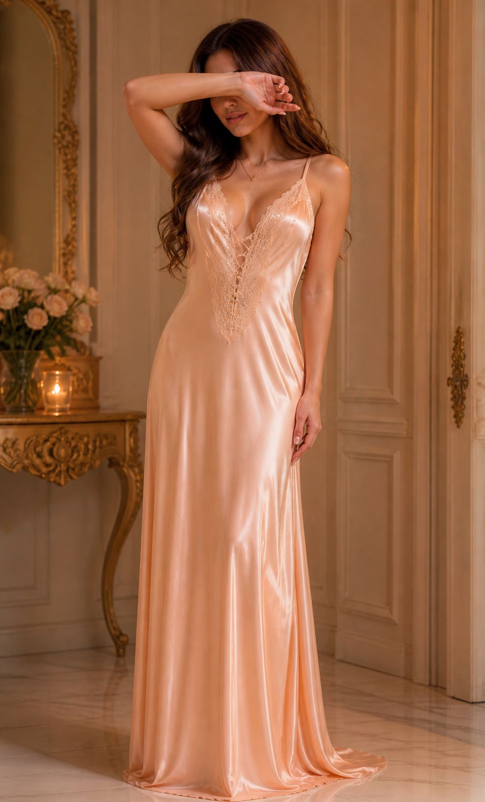 Champagne Lace-Trim Nightgown and Robe Set