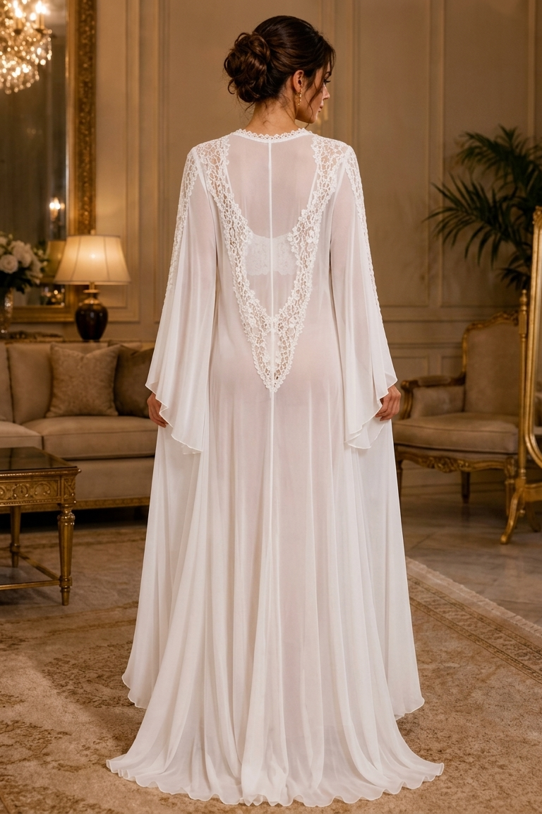 White Lace-Panel Nightgown and Robe Set