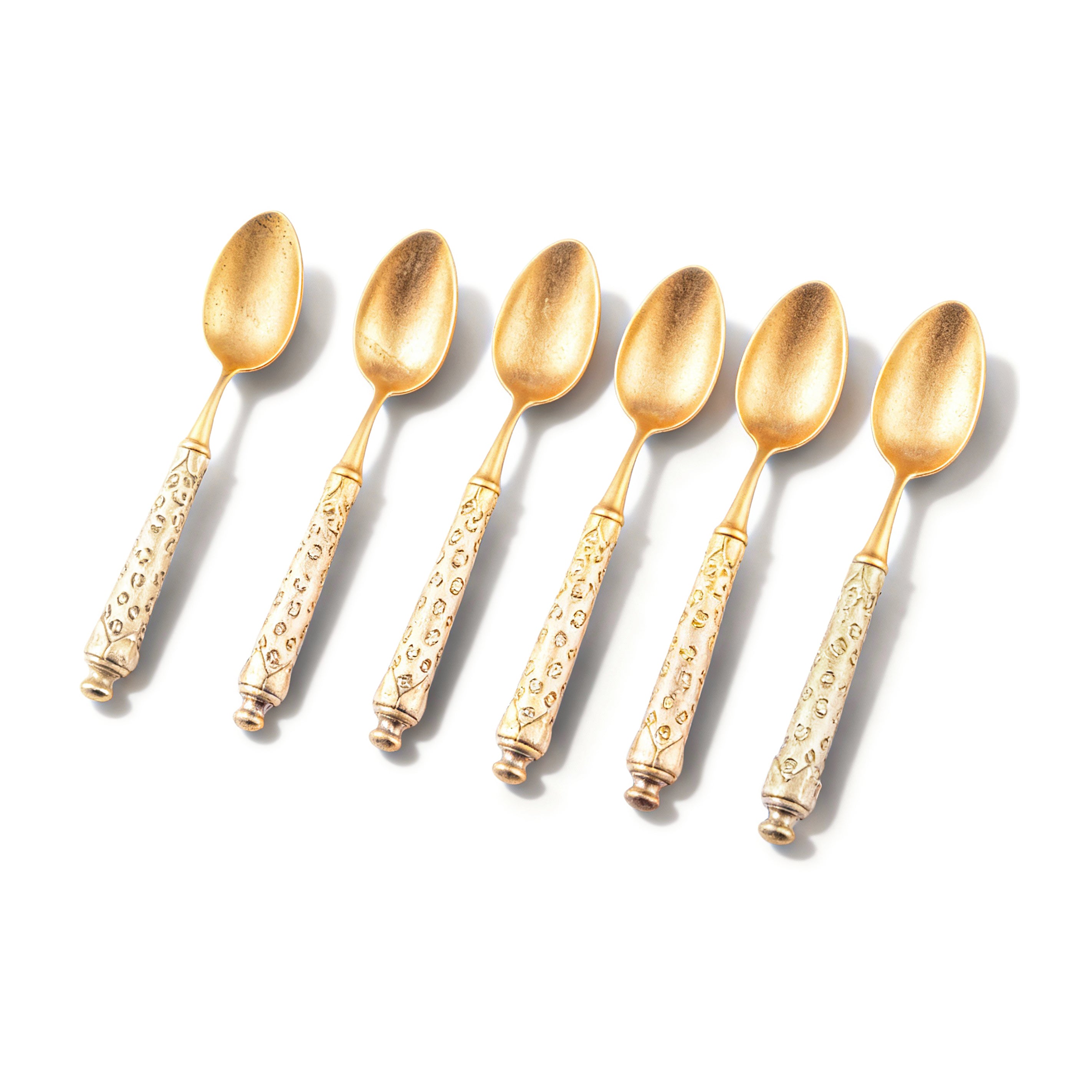 Design Sophie Villepigue. A Set of 6 Gold Plated Spoons Designed with Leopard Pattern
