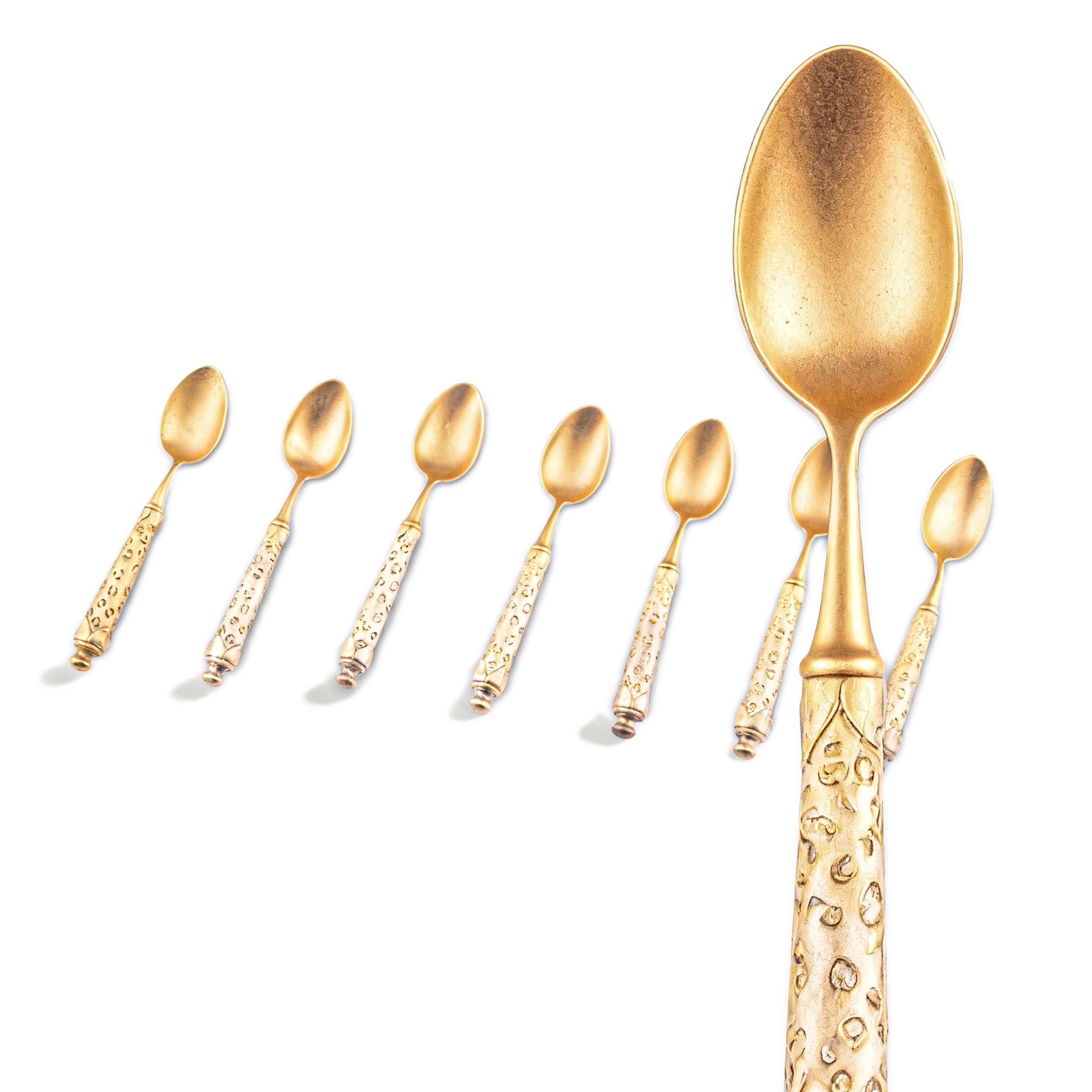 Design Sophie Villepigue. A Set of 6 Gold Plated Spoons Designed with Leopard Pattern