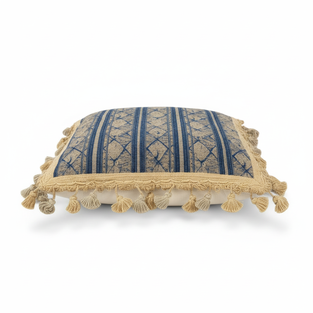 Idée Art Exclusive. Square Blue & Gold Cushion. Large Size