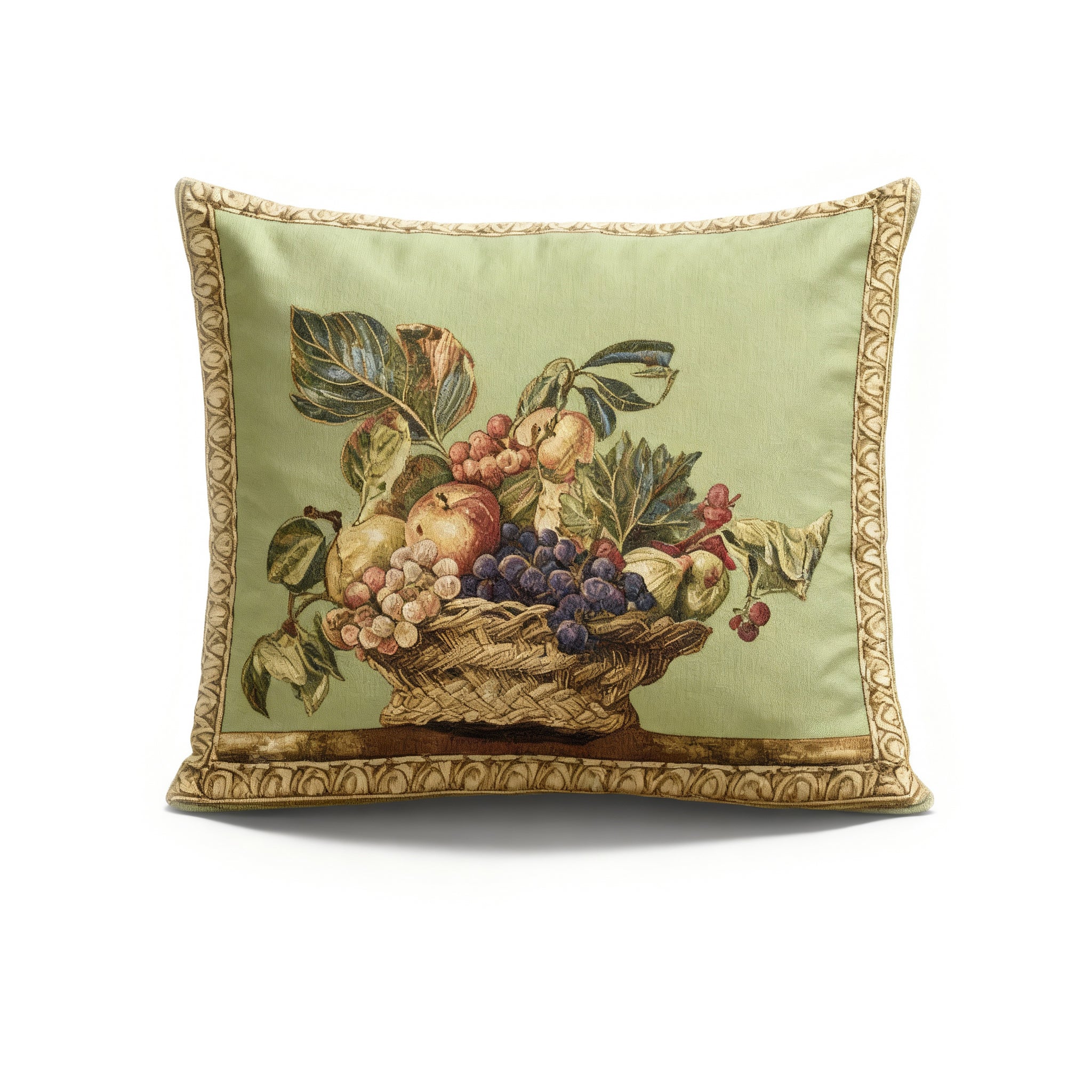 Idée Art Exclusive.Handmade Tapestry Tableau With Fruits Basket Design. Green Colour. Large Size