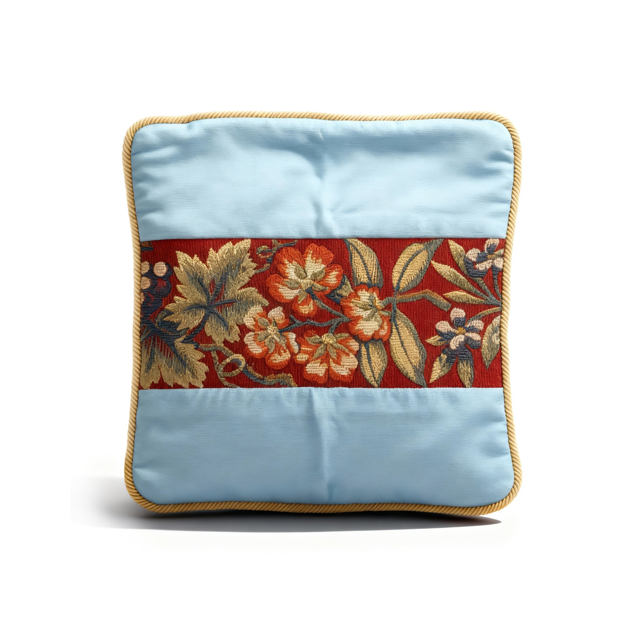 Idée Art Exclusive. Square Blue Cushion with Floral Motif. Large Size