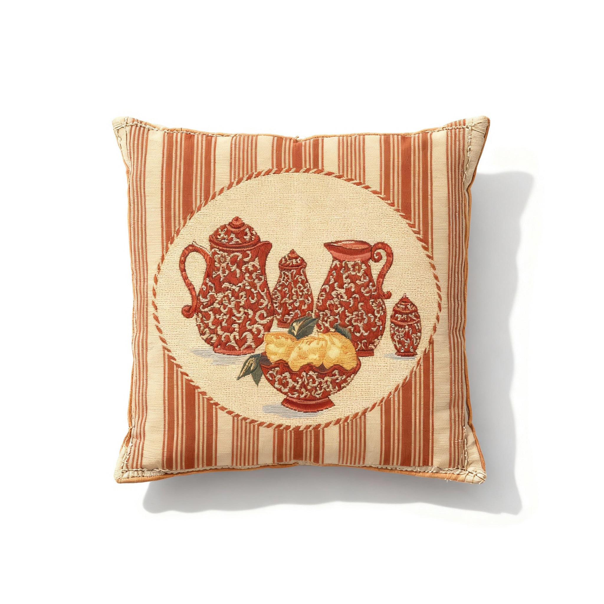 Idée Art Exclusive. Square Cushion with Tea Set Motif. Large Size