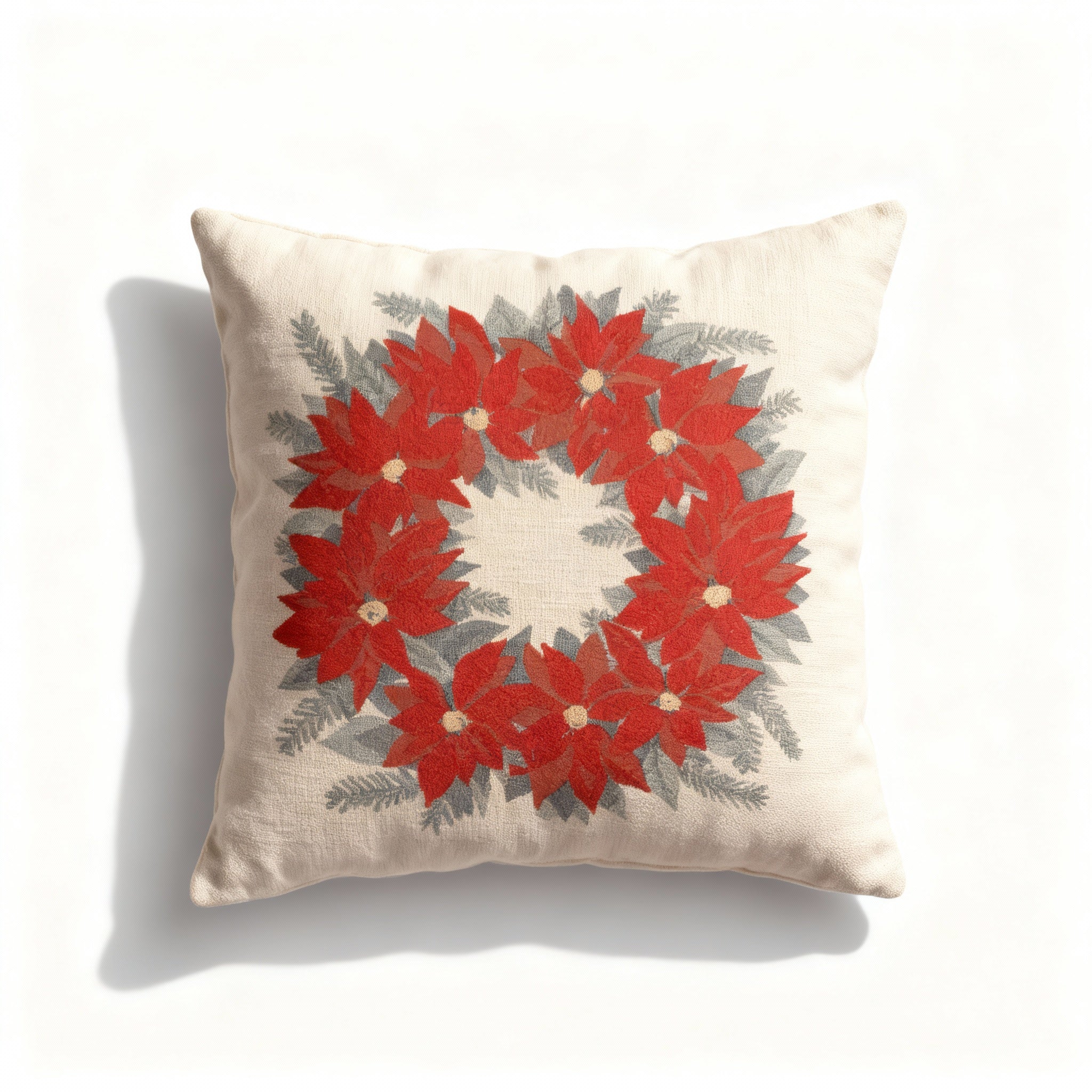 Idée Art Exclusive. Square Cushion With Red Roses Motif. Medium Size