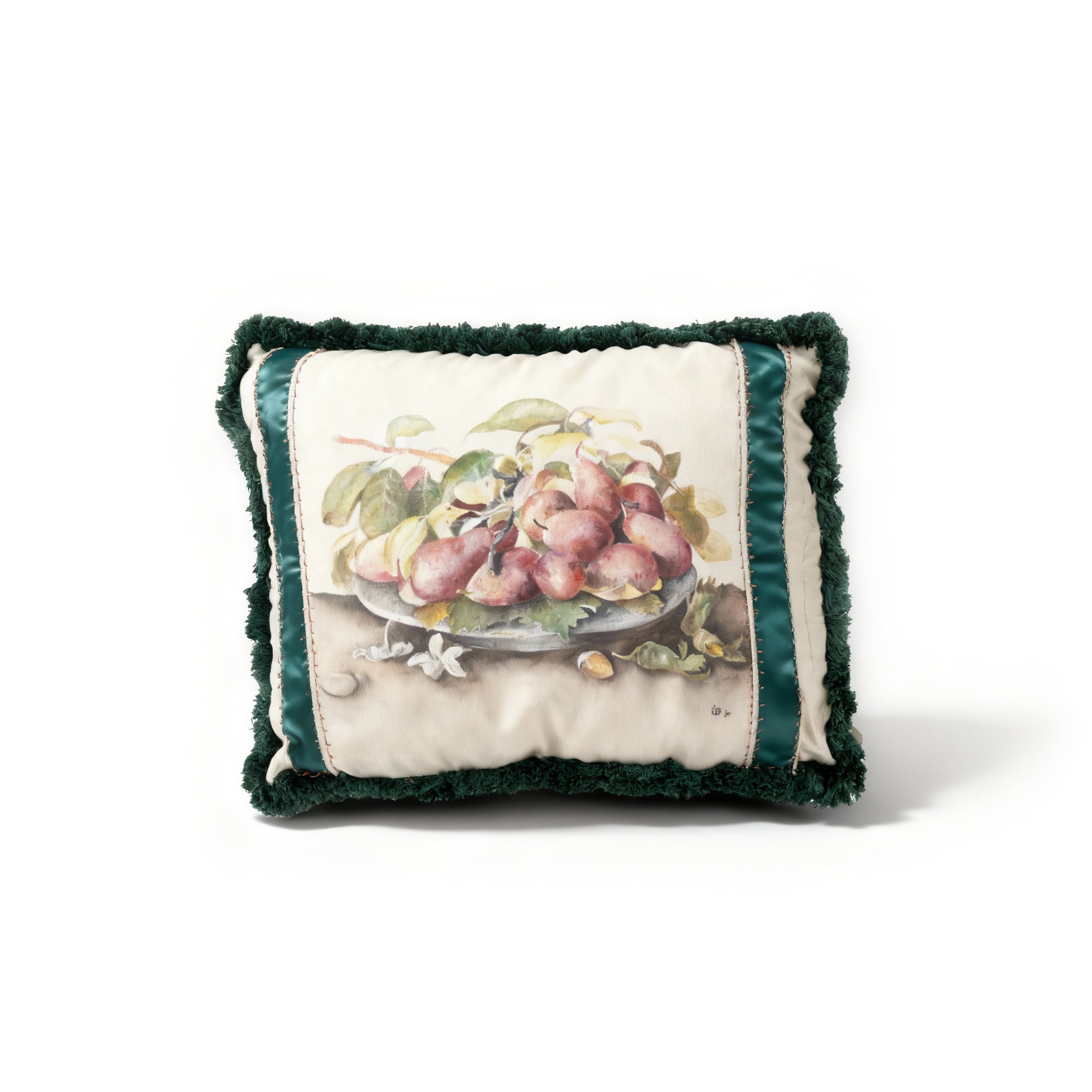 Idée Art Exclusive. Green Cushion with Fruit Motif. Large Size