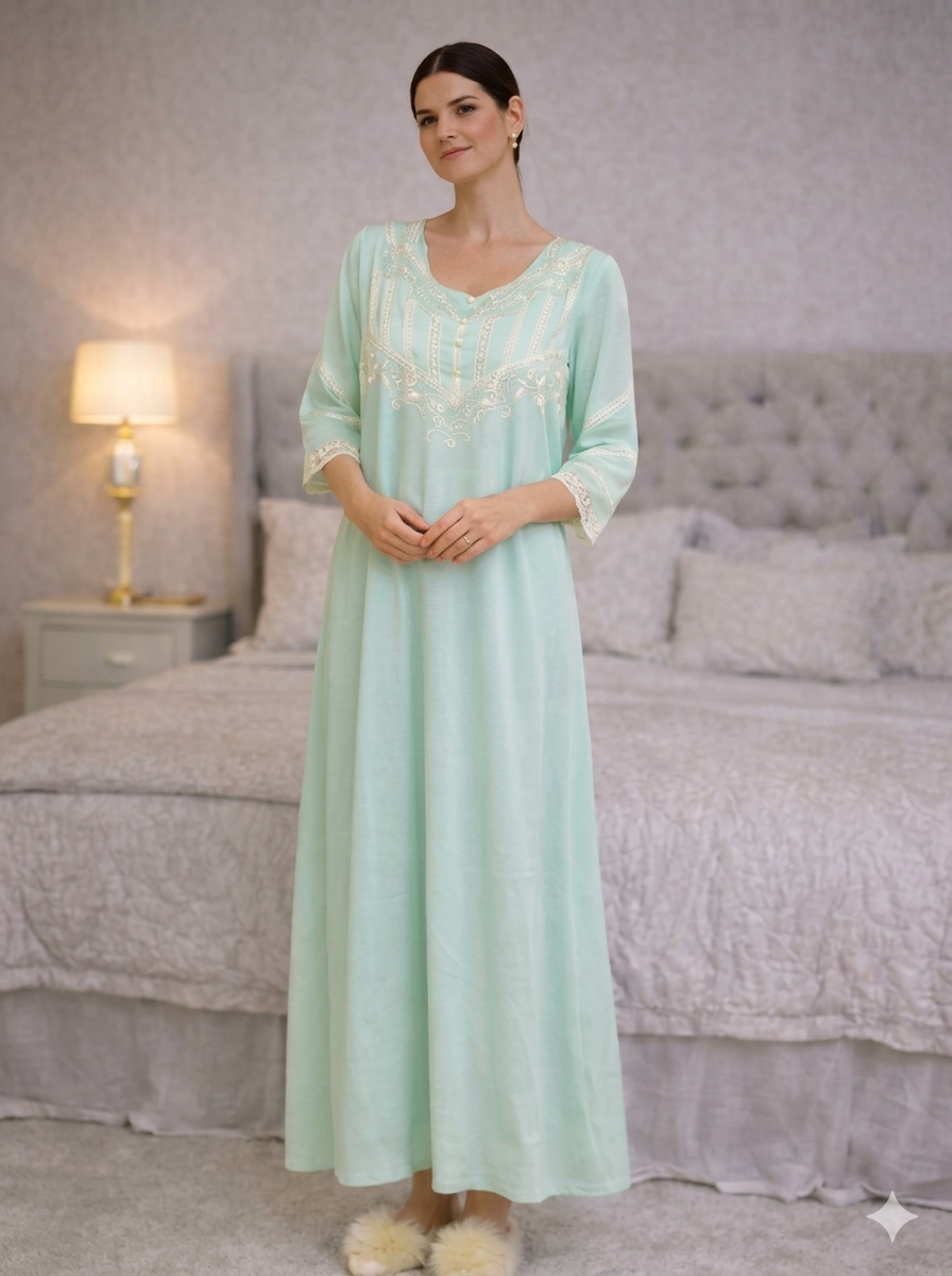 Mint Green Embroidered Nightgown