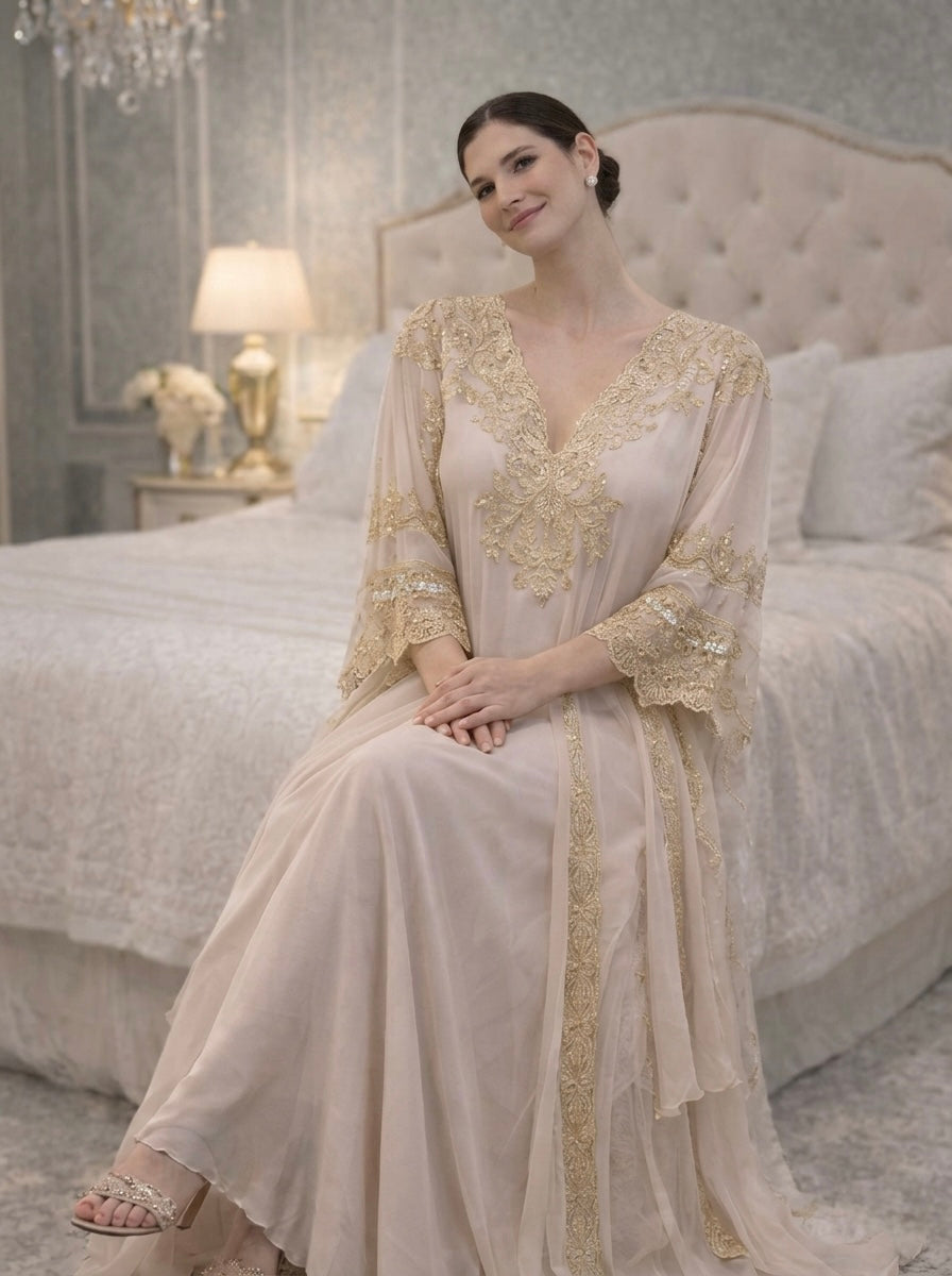 Ivory Gold-Embellished Nightgown