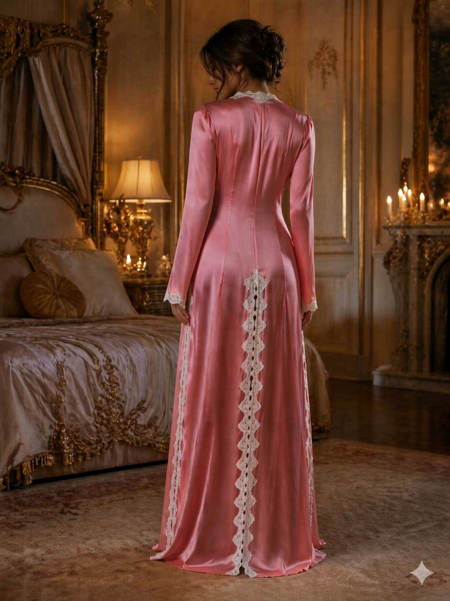 Coral Lace-Trim Nightgown Set