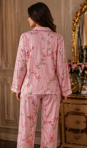 Pink Floral-Print Pajama Set