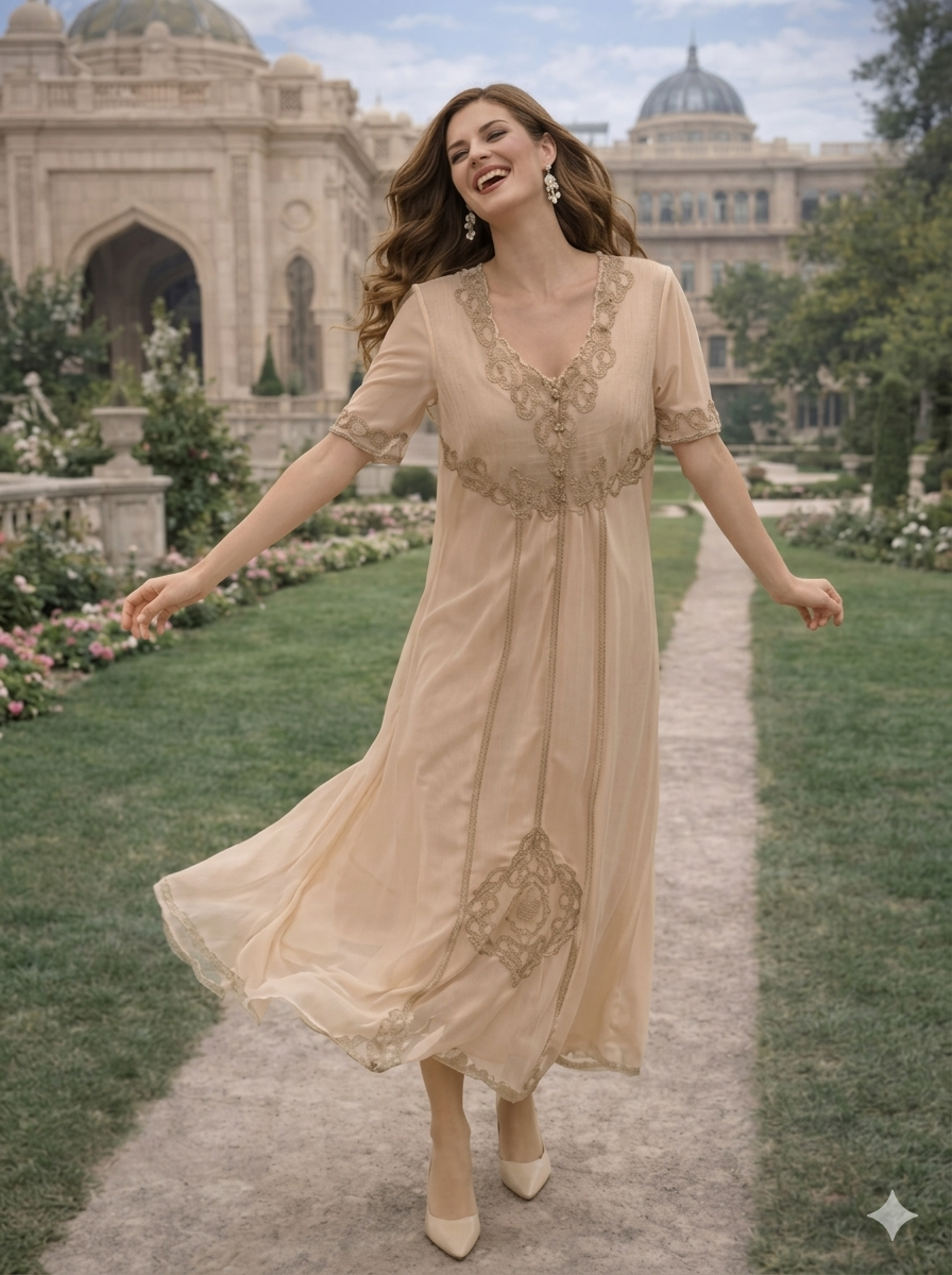 Champagne Gold-Lace Kaftan