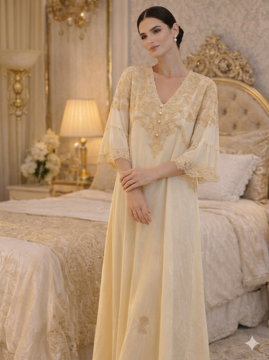Ivory Gold-Lace Nightgown