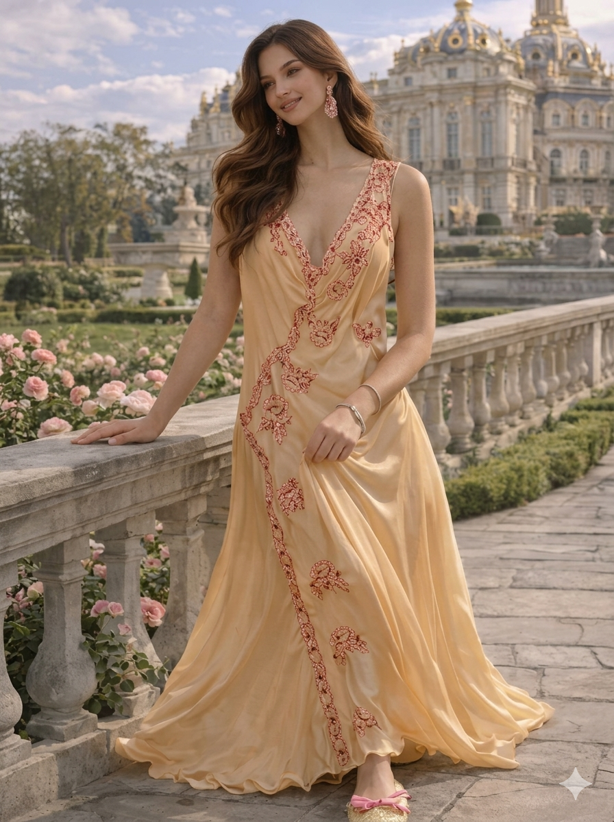 Peach Embroidered Nightgown and Robe Set
