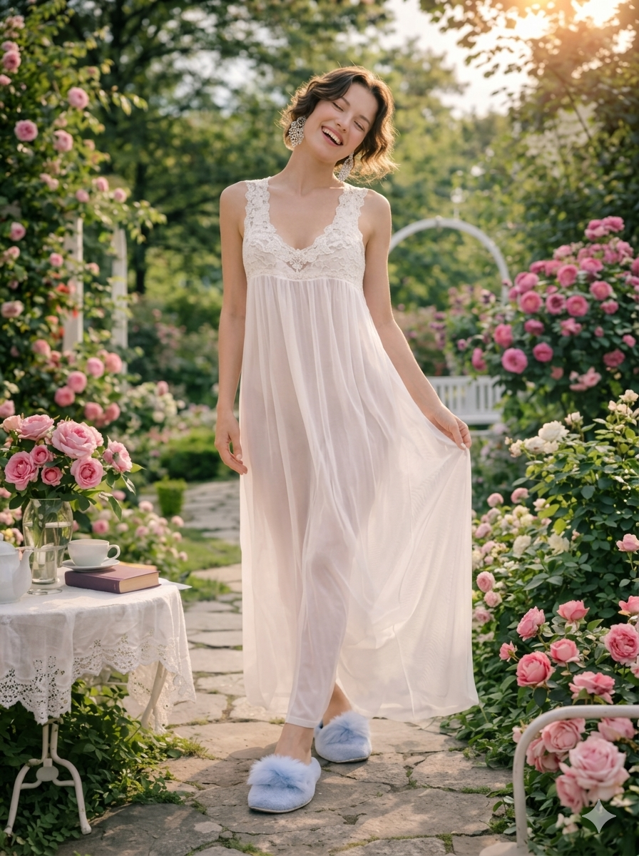 White Lace-Bodice Nightgown