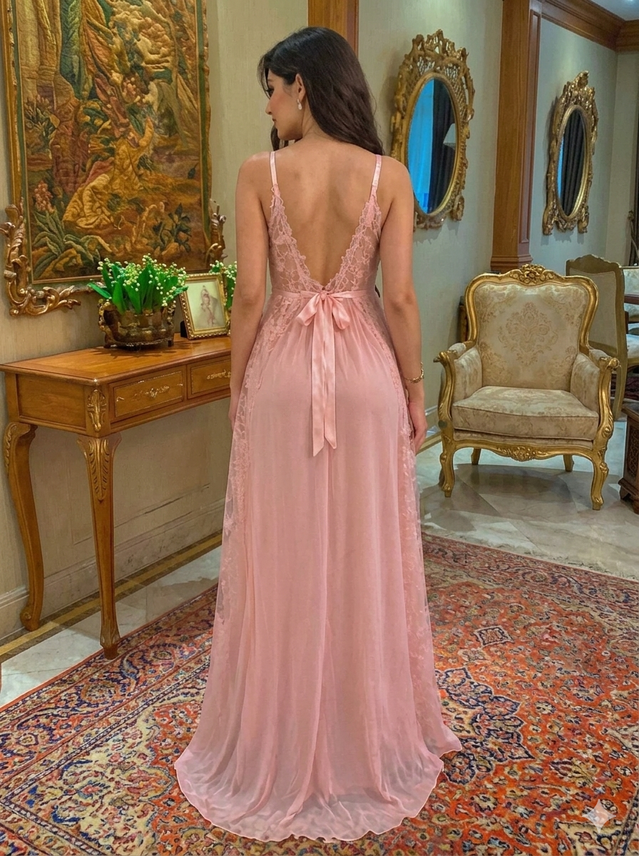 Blush Pink Lace Nightgown and Robe Set