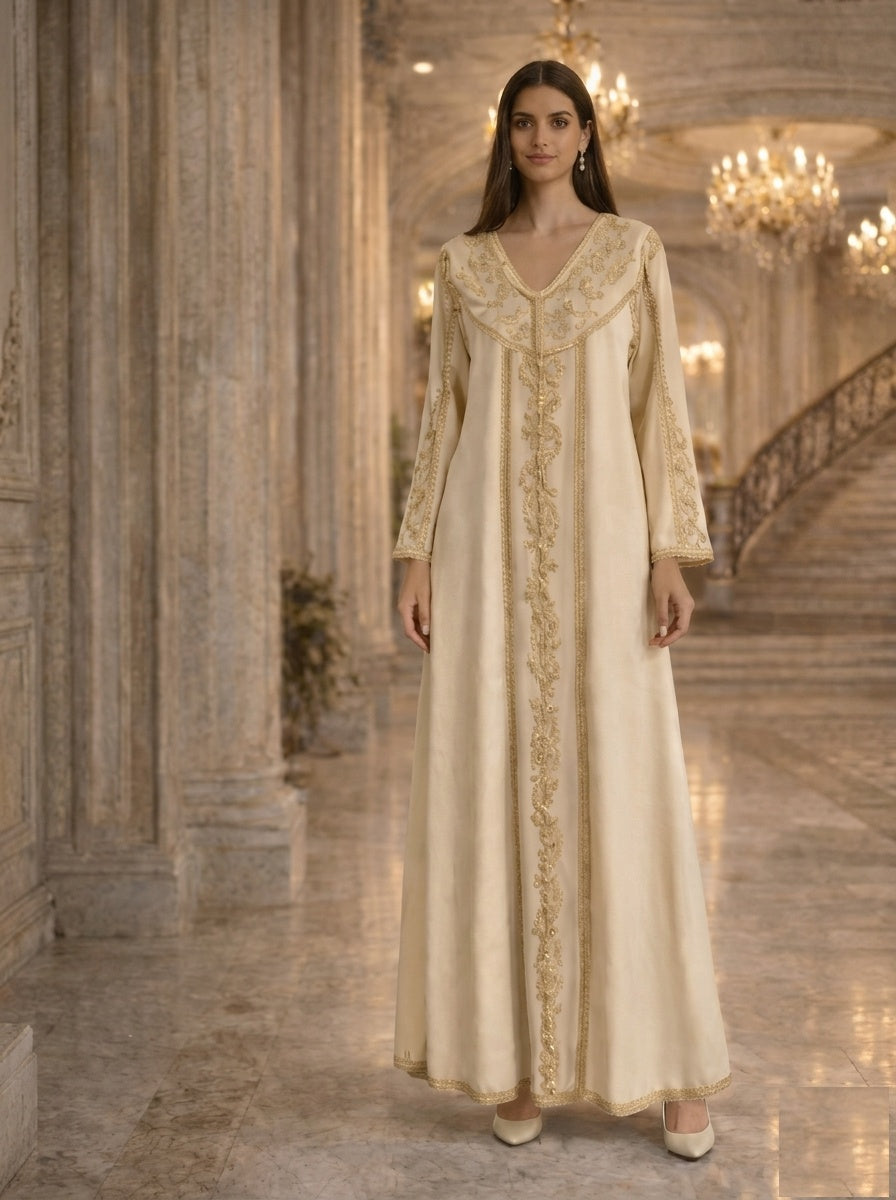 Ivory Nightgown with Gold Embroidery