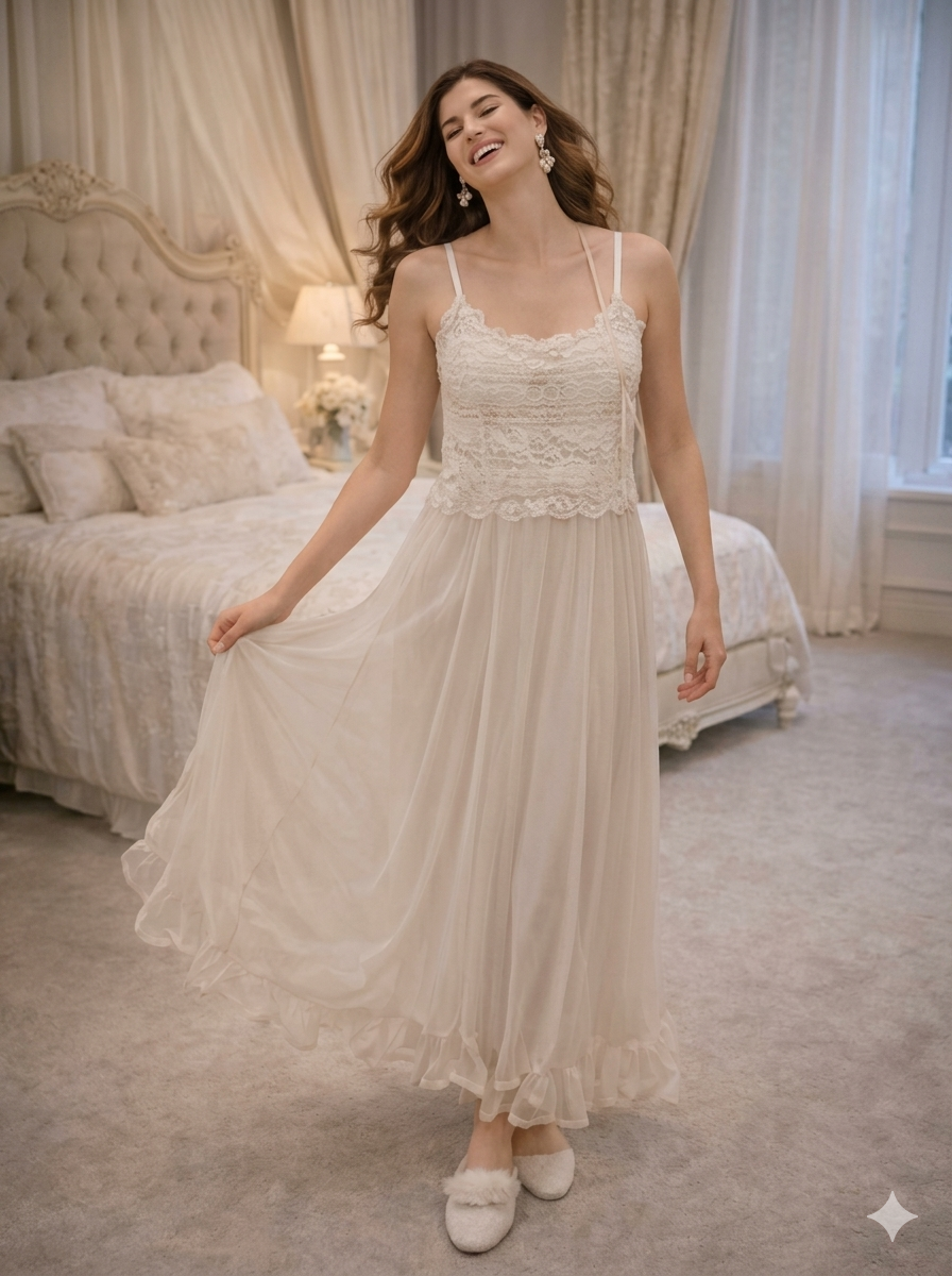 Ivory Lace-Bodice Nightgown