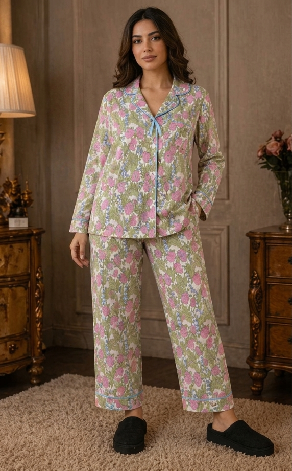 Ivory Floral-Print Pajama Set