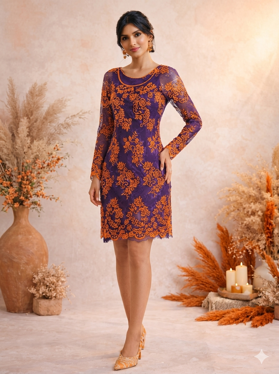 Purple Orange-Lace Dress