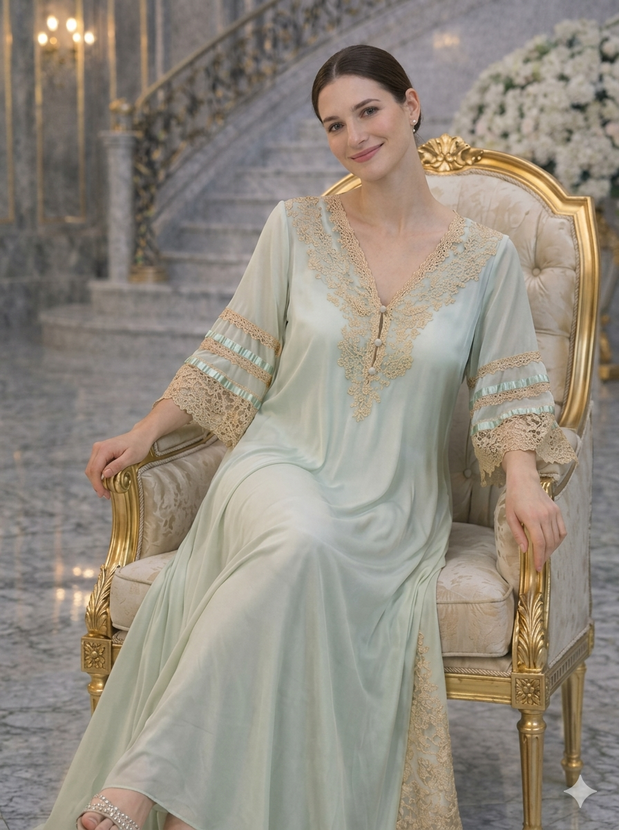 Mint Green Gold-Lace Nightgown